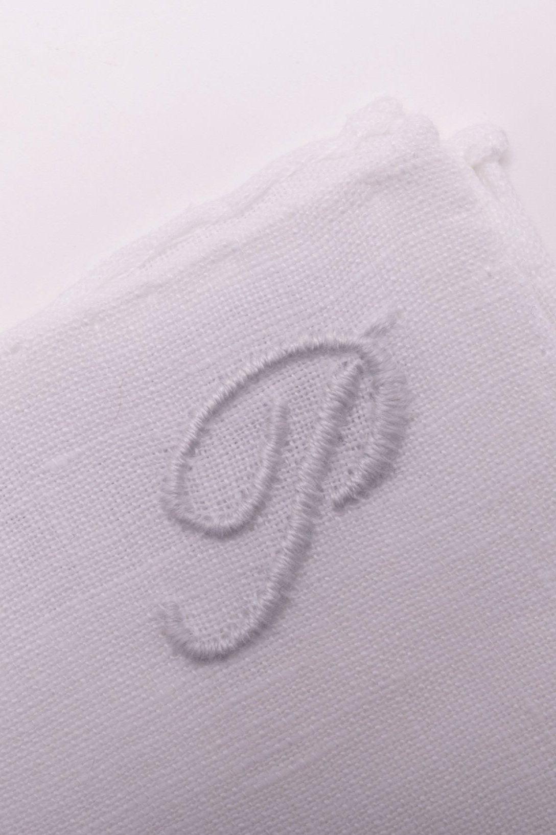 Hand-Embroidered Initial "P" White Linen Pocket Square