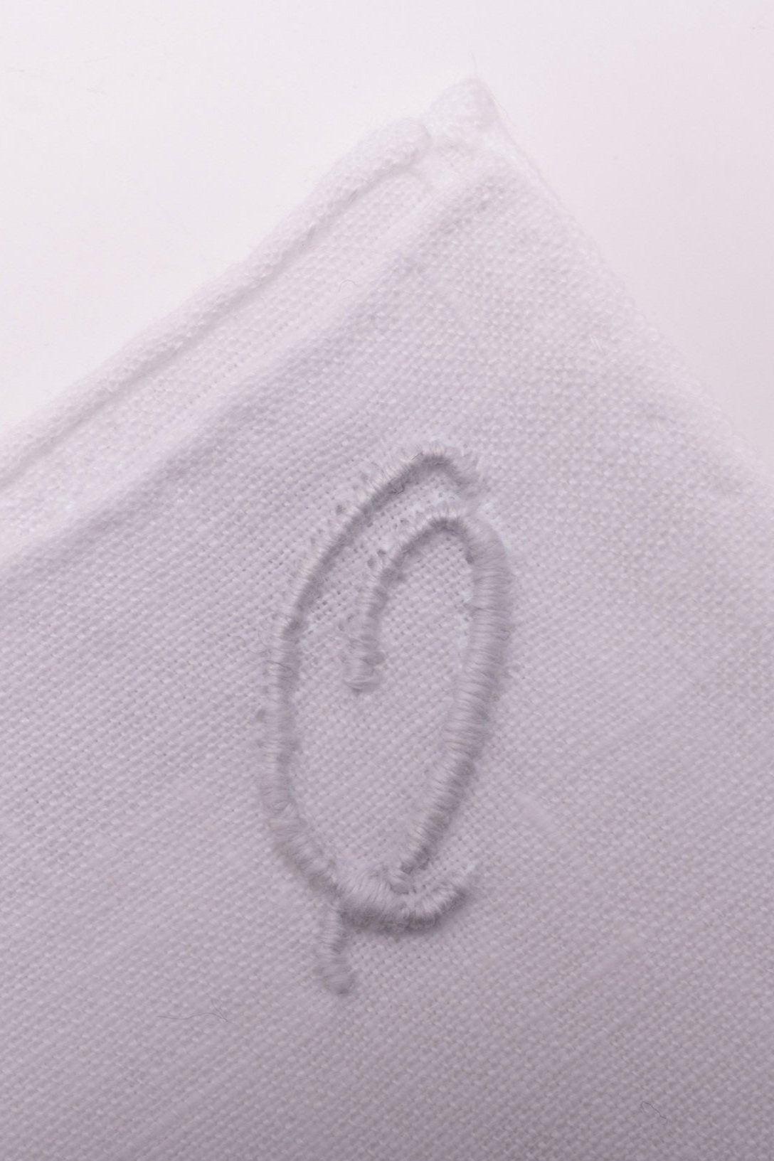 Hand-Embroidered Initial "Q" White Linen Pocket Square