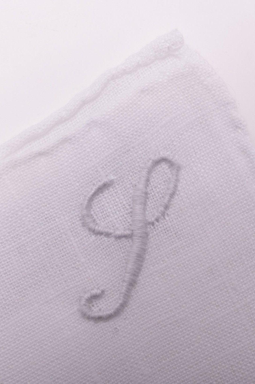 Hand-Embroidered Initial "S" White Linen Pocket Square