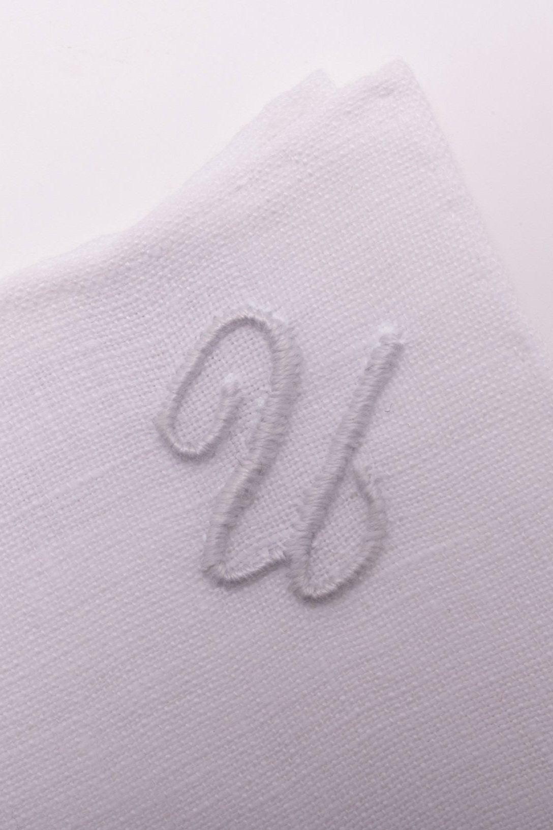 Hand-Embroidered Initial "U" White Linen Pocket Square