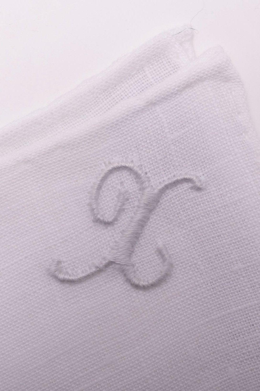 Hand-Embroidered Initial "X" White Linen Pocket Square