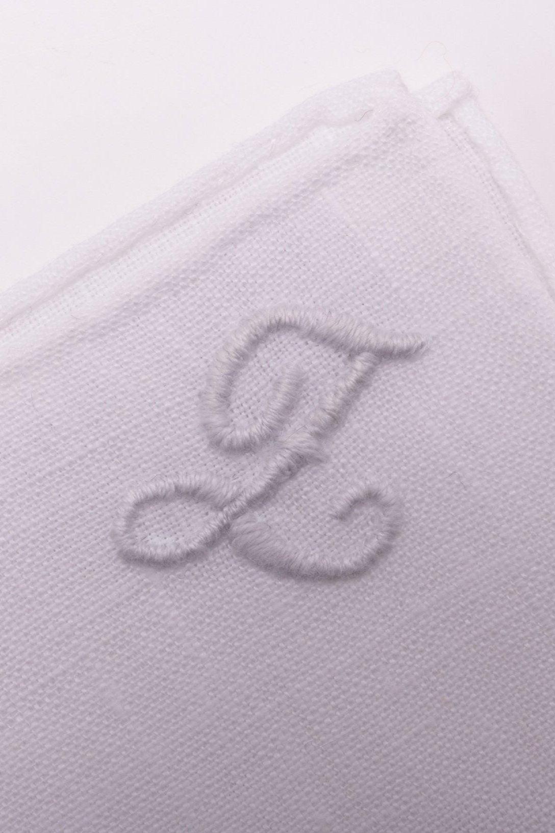 Hand-Embroidered Initial "Z" White Linen Pocket Square