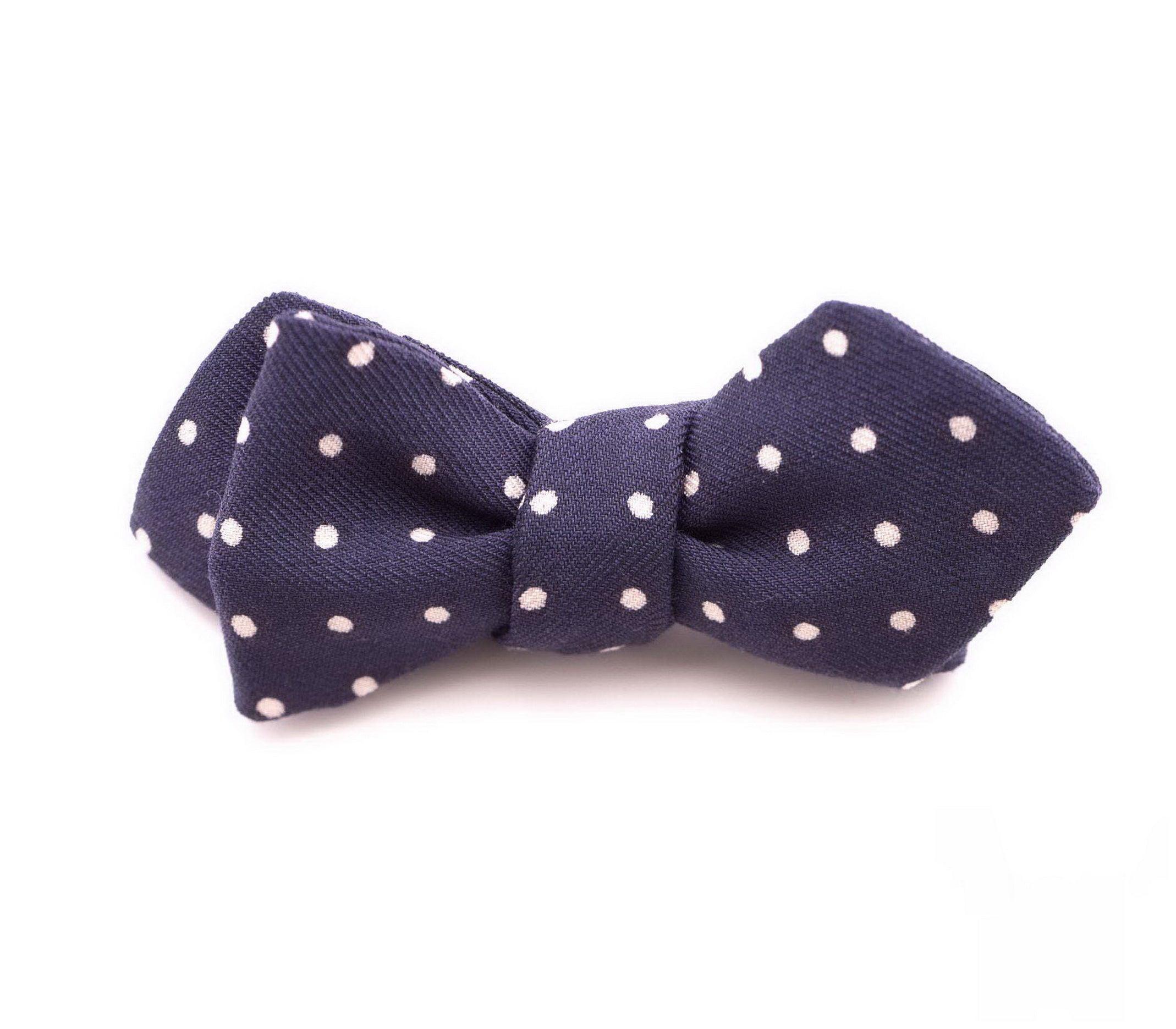 Navy & White Polka Dot Wool Challis Bow Tie