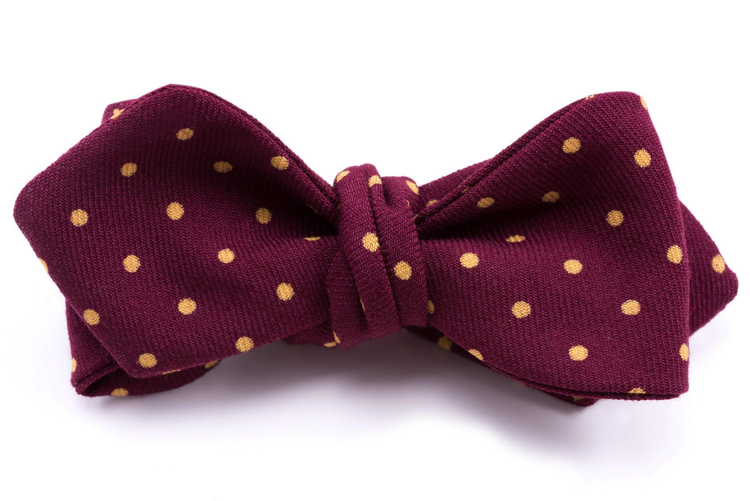 Burgundy & Yellow Polka Dot Wool Challis Bow Tie
