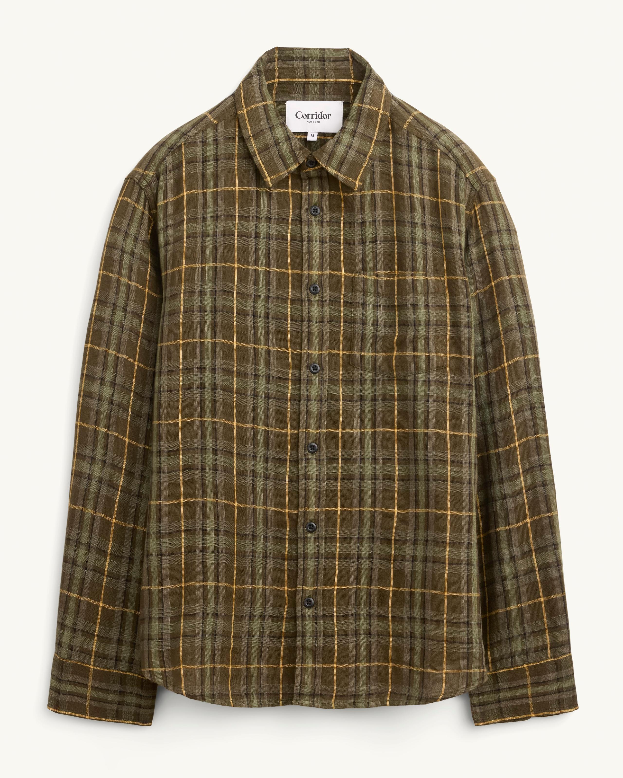 Crinkle Plaid LS - Olive