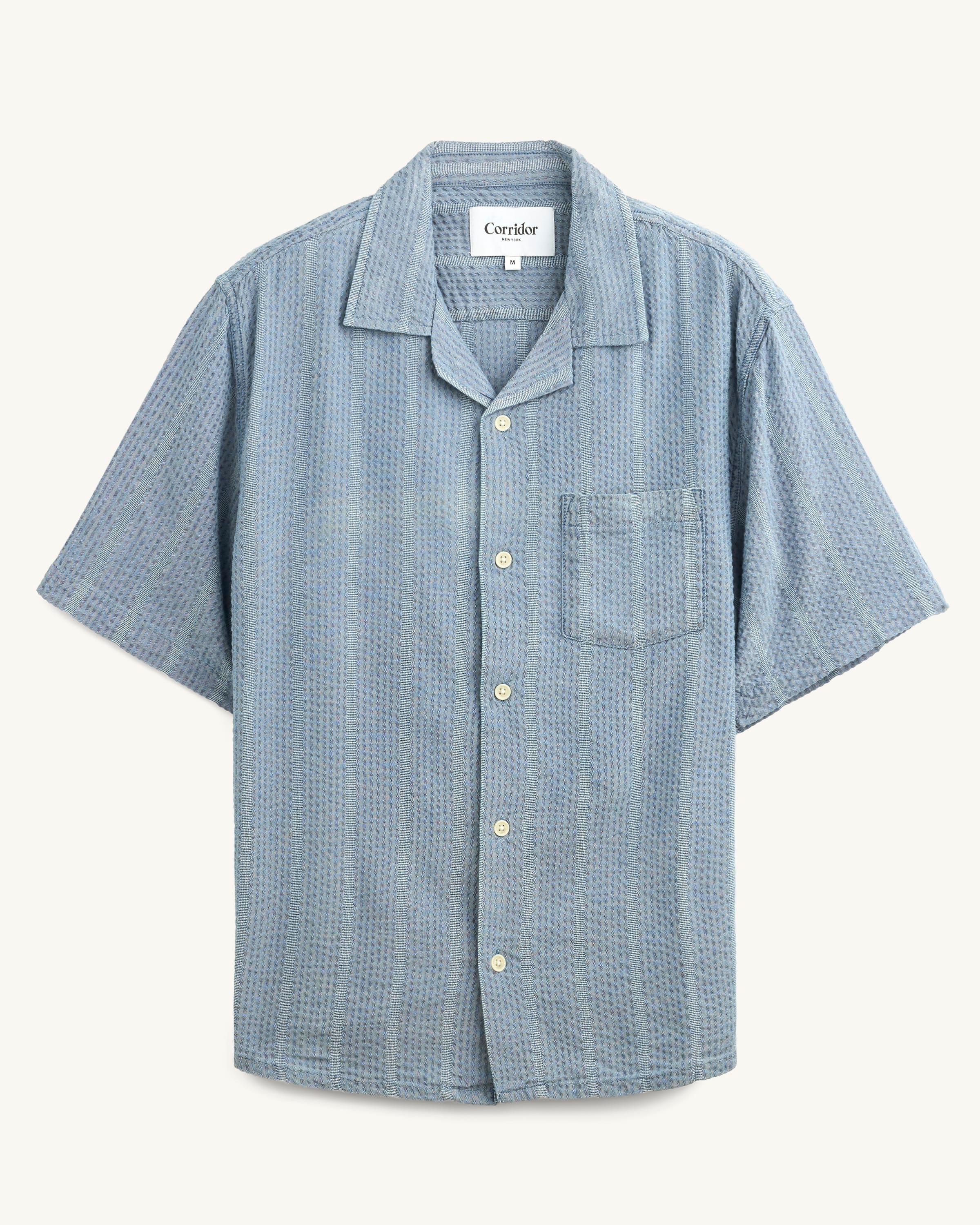 Striped Seersucker SS - Indigo