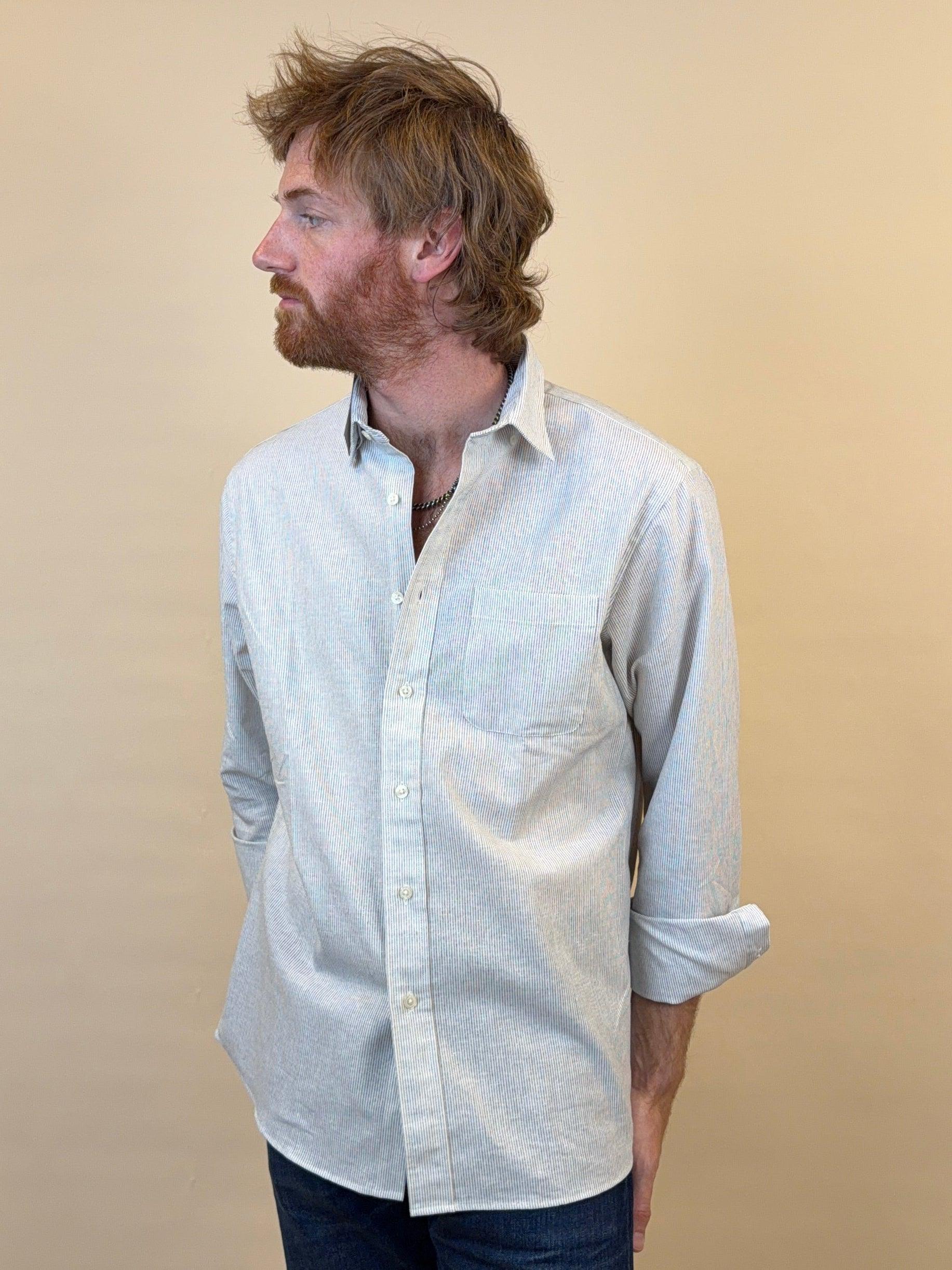 Windsor White Striped Cotton/Linen Chambray
