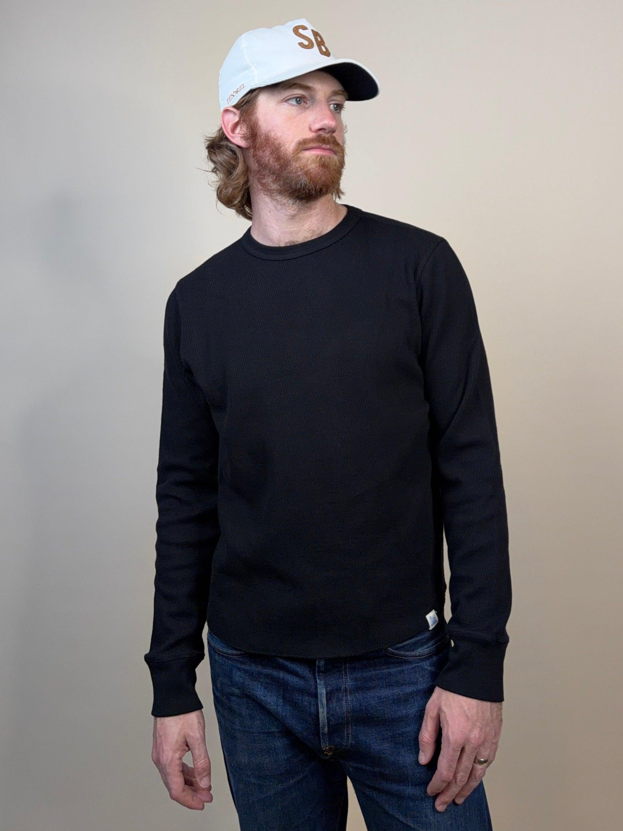 Diamond Patterned Cotton Thermal Longsleeve Deep Black