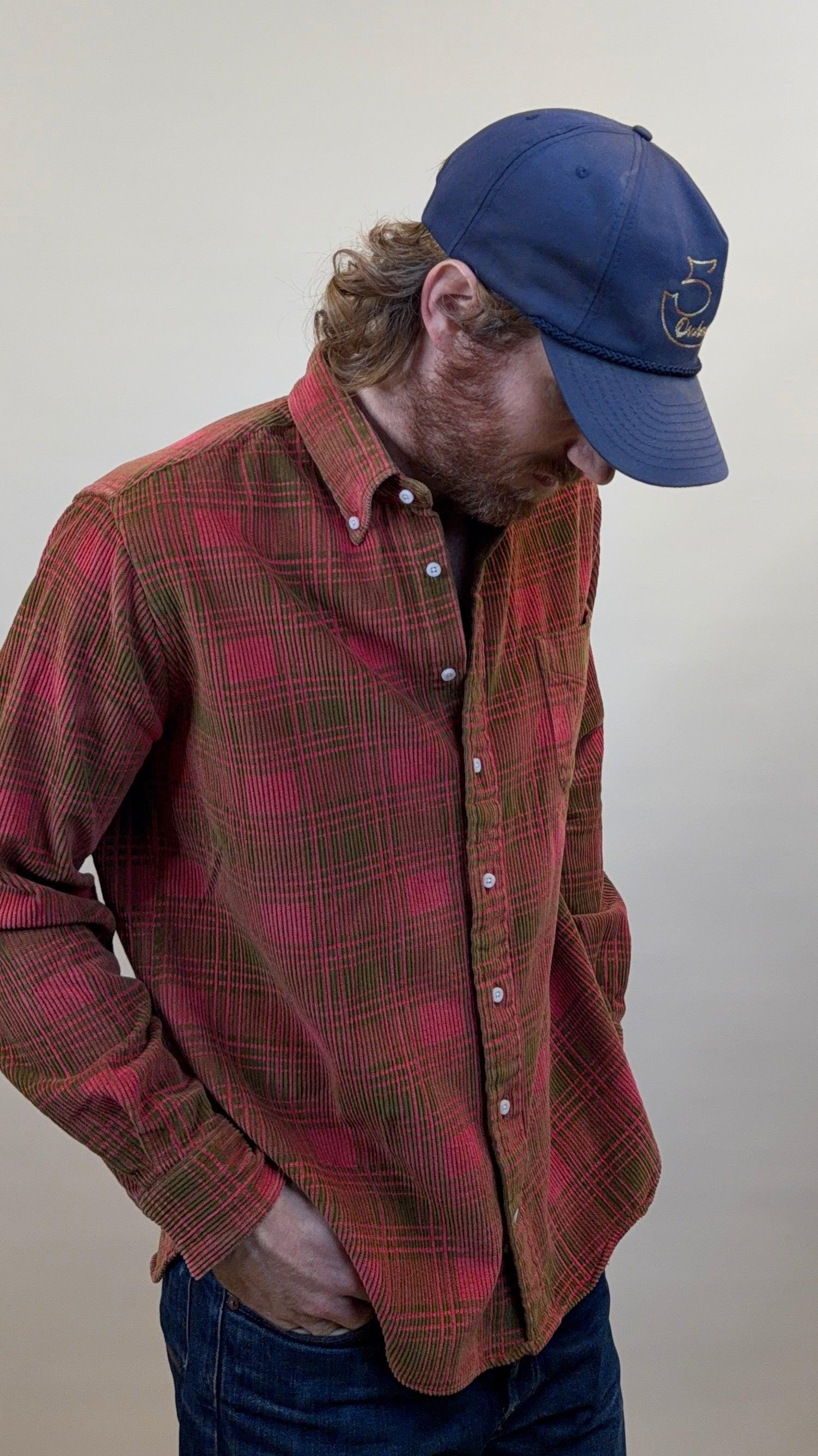 Red Printed Check Corduroy