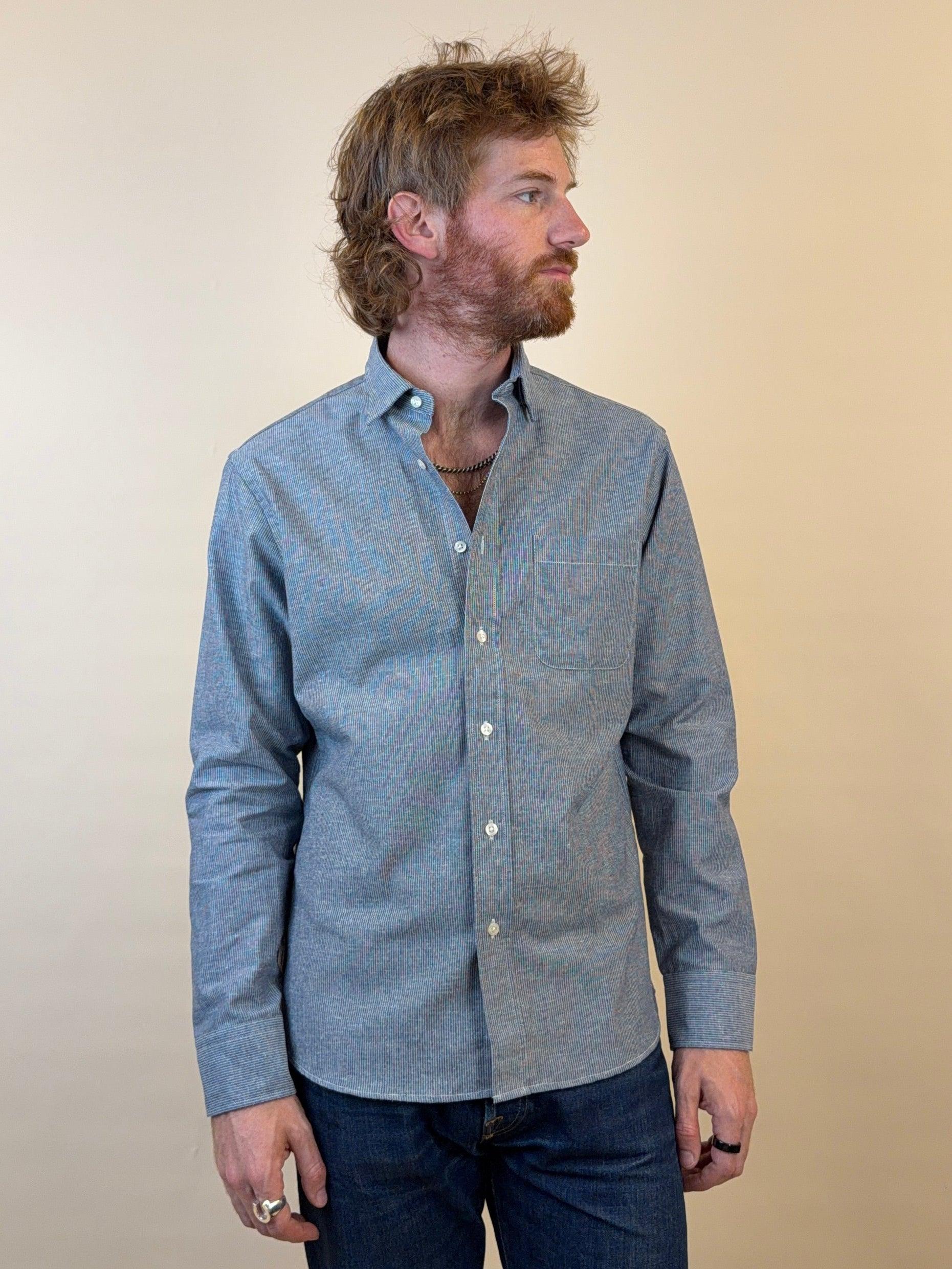 Windsor Blue Striped Cotton/Linen Chambray