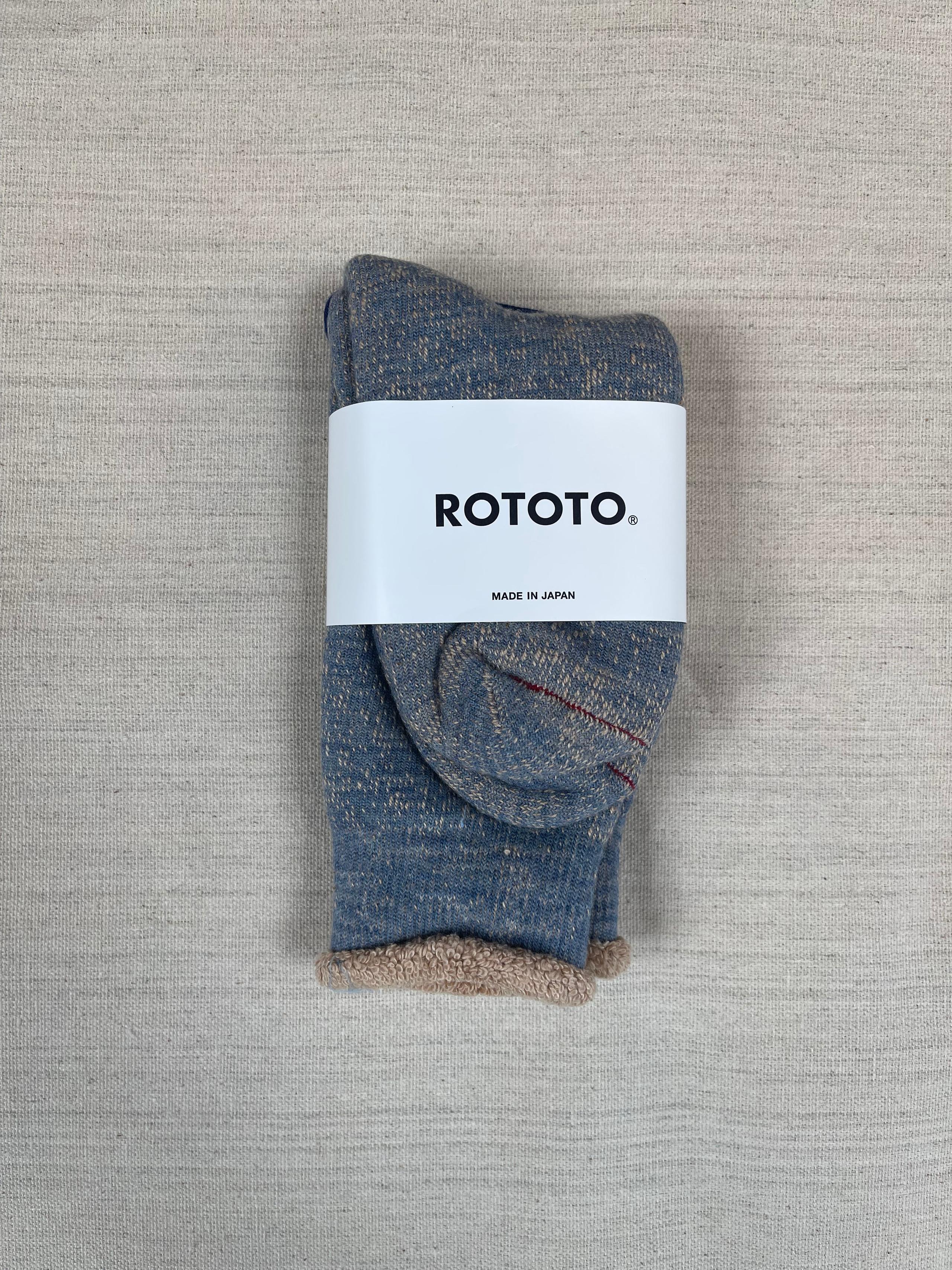 Double Face Crew Socks Merino Wool & Organic Cotton Blue/Brown