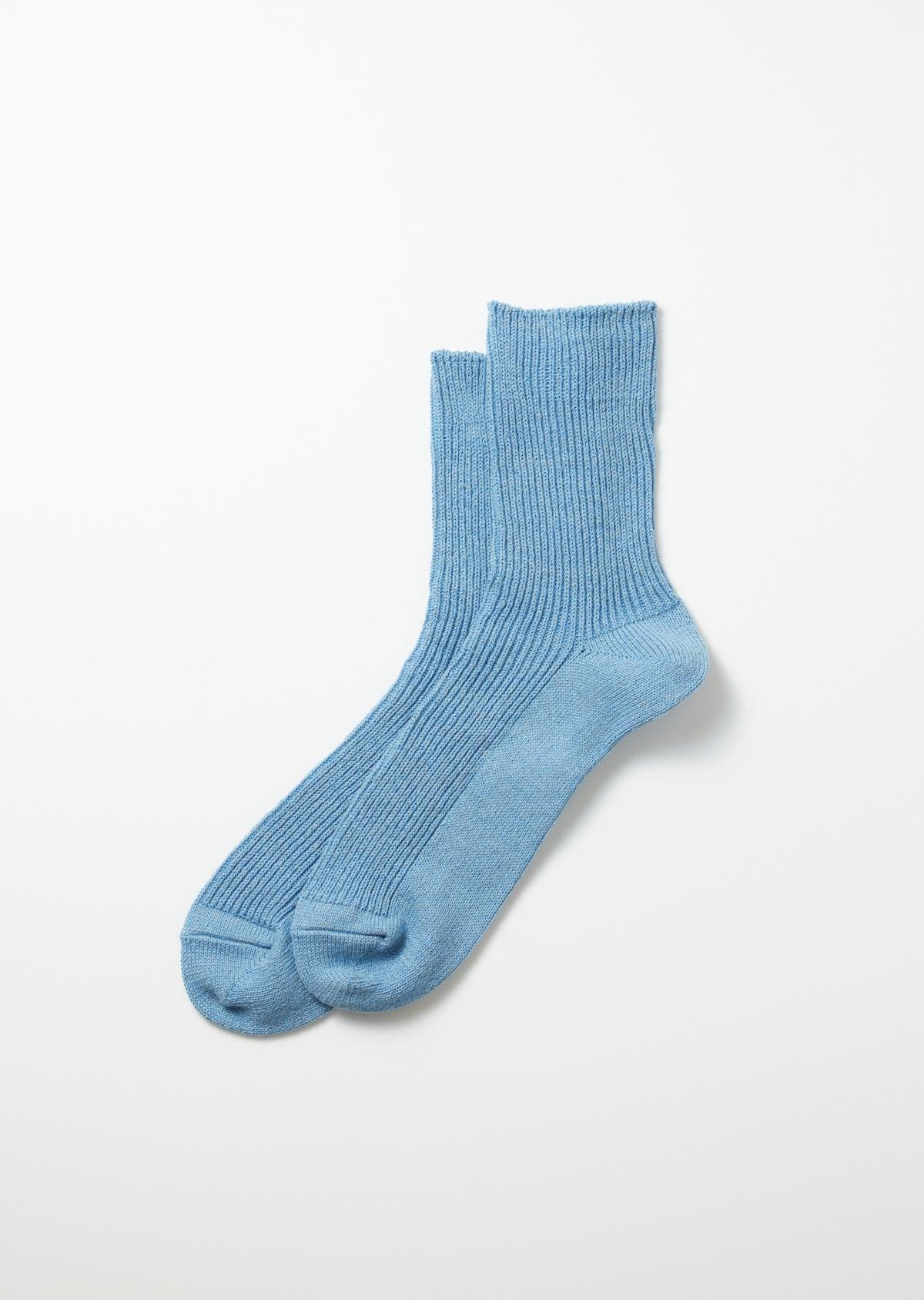 ROTOTO Washi/Recycled Cotton Rib Crew Socks Sax Blue