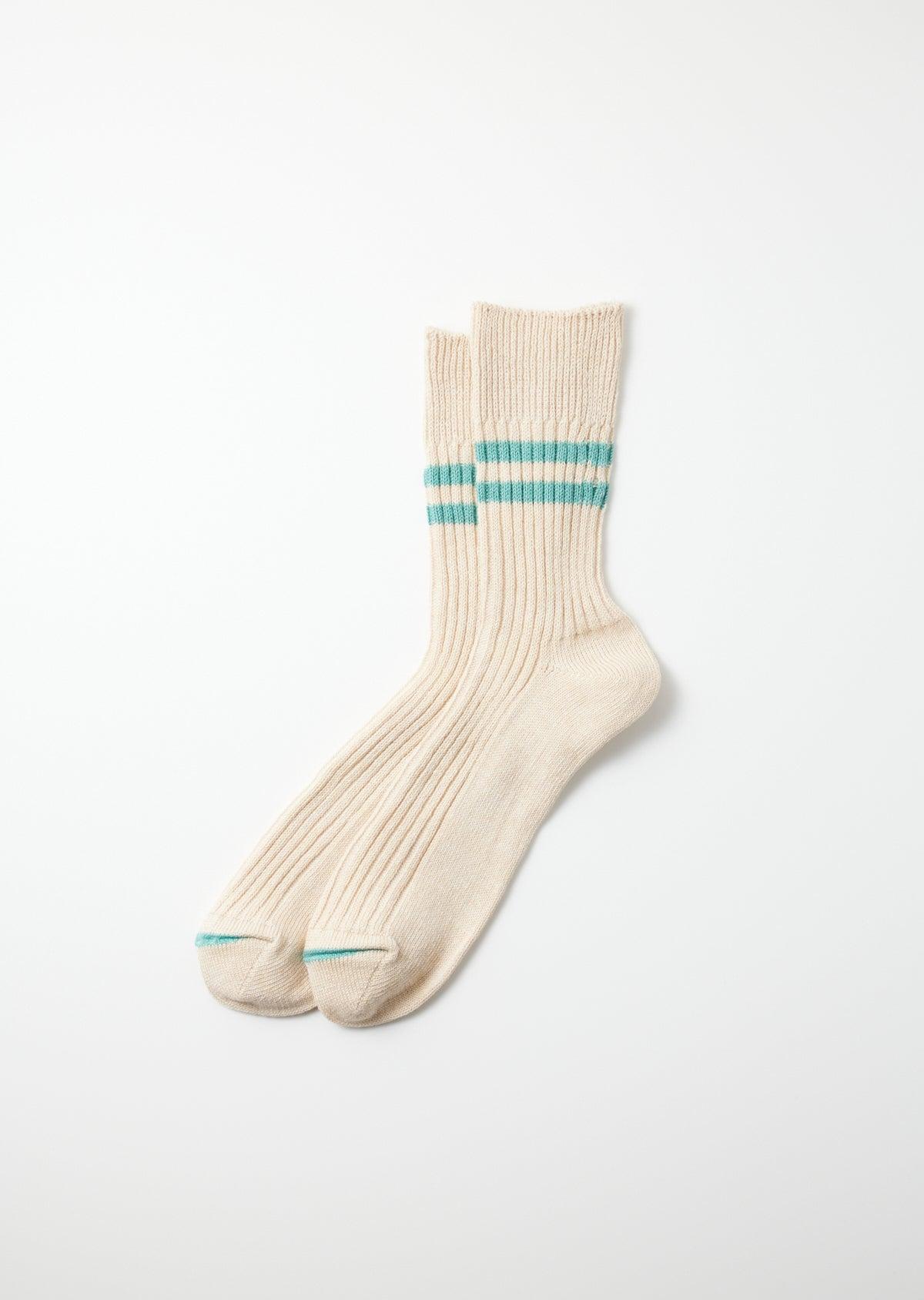 ROTOTO Hemp Organic Cotton Striped Socks White Sand/Turquoise
