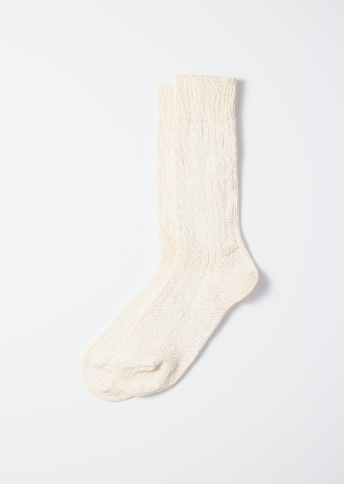 ROTOTO Linen Cotton Ribbed Crew Socks White