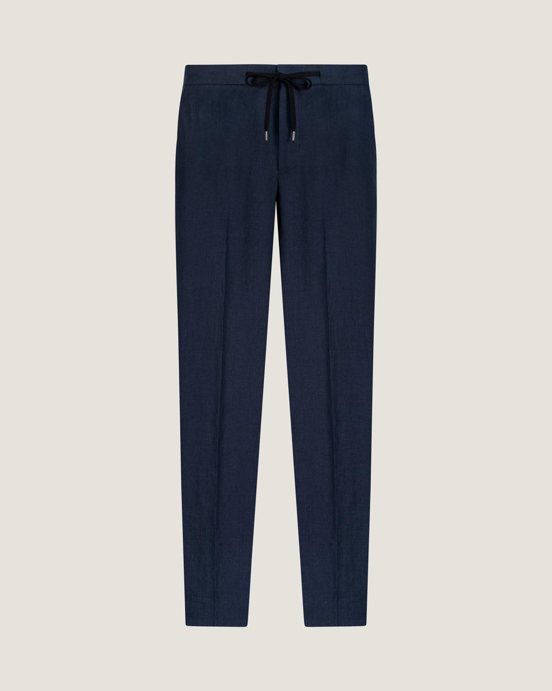 Navy Linen Jackson Drawstring Trousers