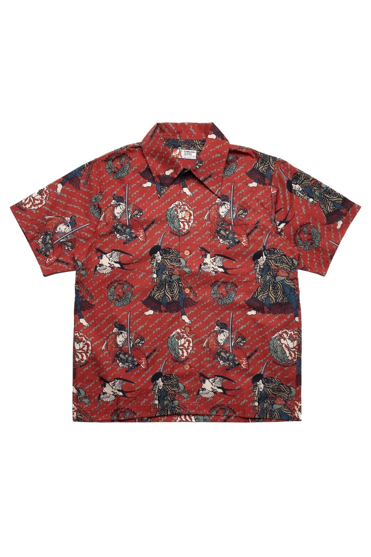 Samurai Pattern Hawaiian Shirt - Red
