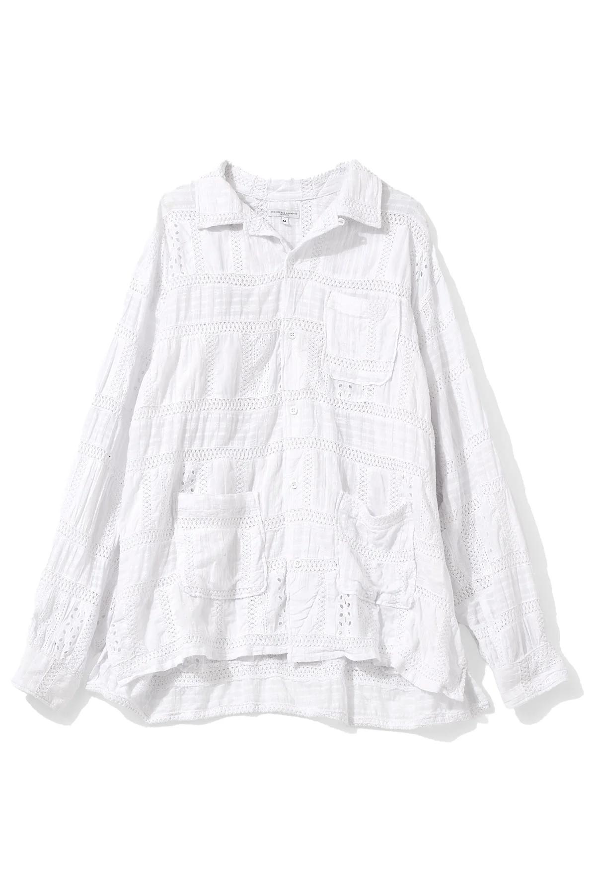 Classic Over Shirt for Nepenthes NY and Blue in Green - White Lace Patchwork
