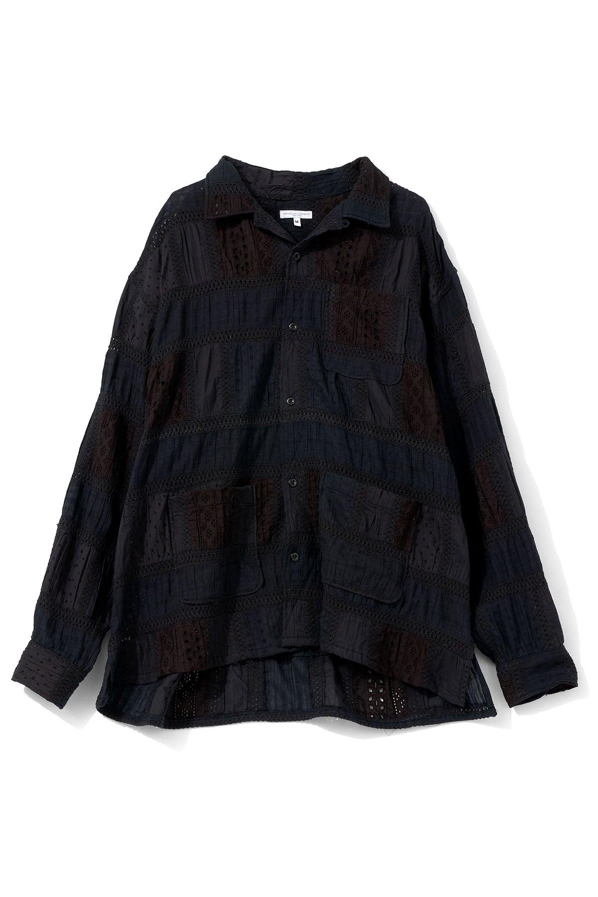 Classic Over Shirt for Nepenthes NY and Blue in Green - Black Lace Patchwork