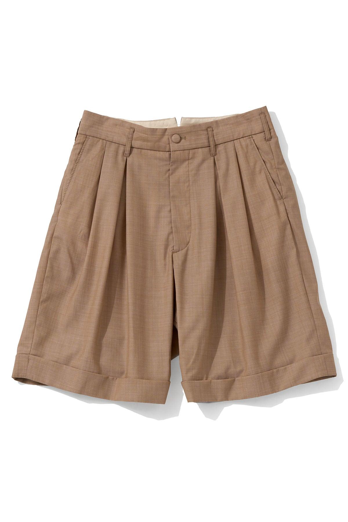 Bontan Shorts for Nepenthes NY and Blue in Green - Khaki Tropical Wool