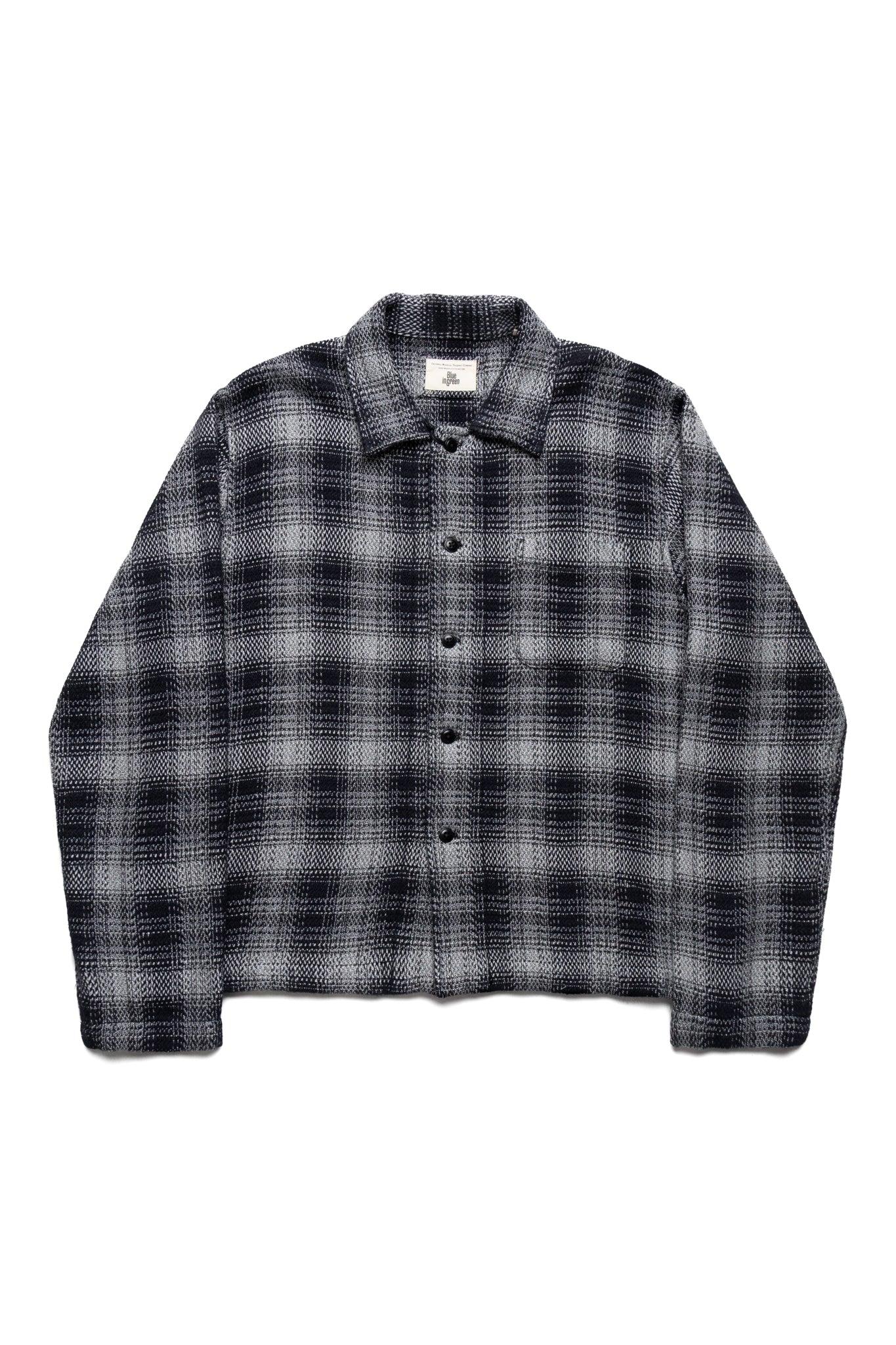 Shirt Jacket (Blue in Green Fit) - Black White Check Chevron Weave