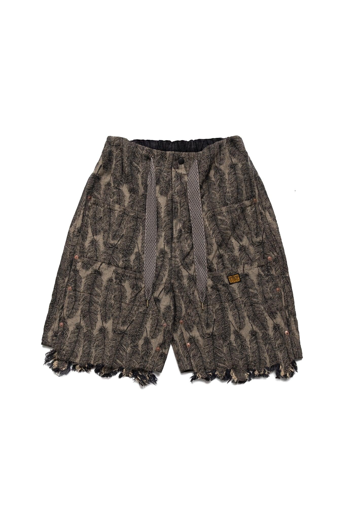 12oz MAGPIE Denim W-Knee EASY Shorts - Black x Beige