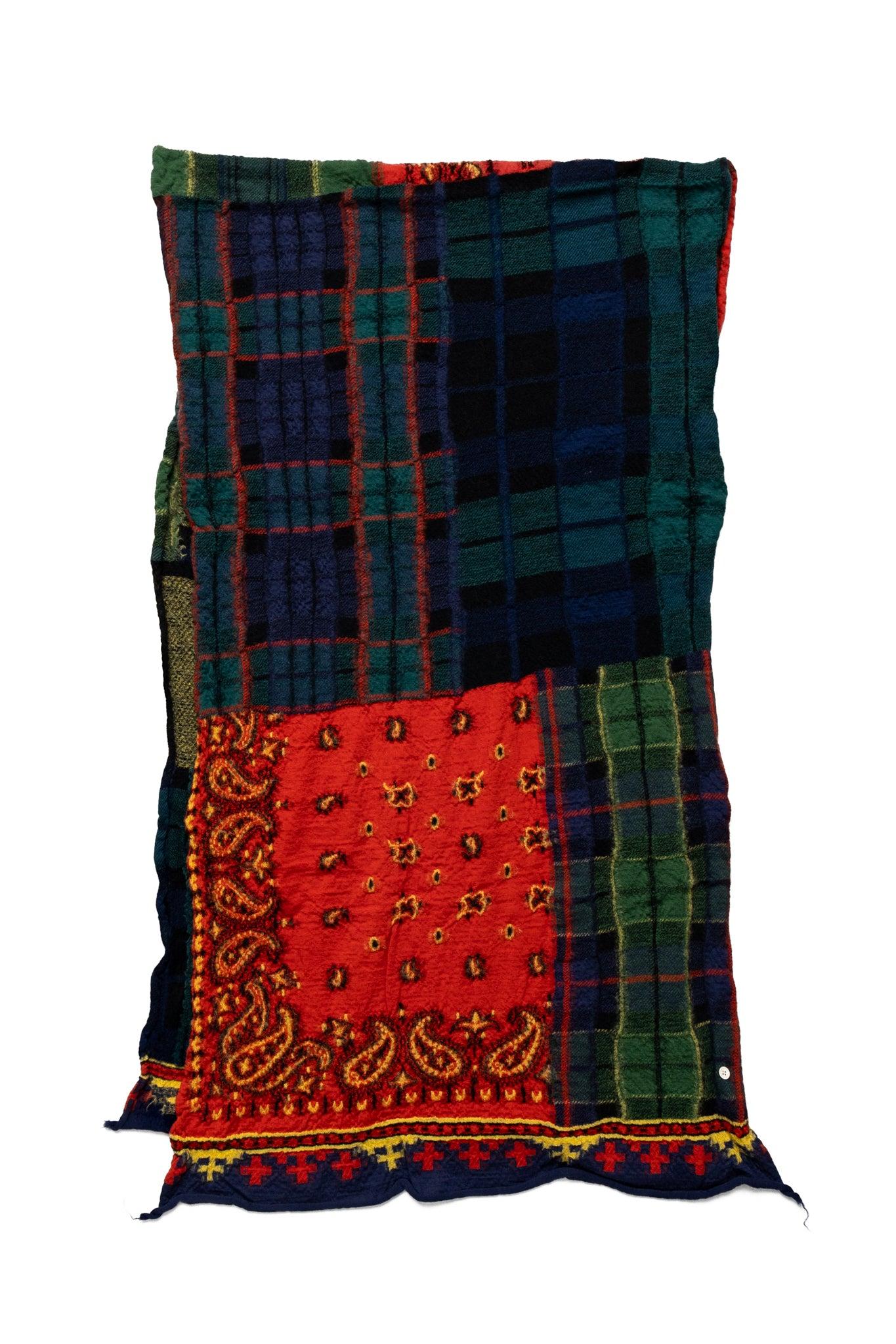 Fulling Wool Scarf (TARTAN CHECK BANDANA PATCH) - Red