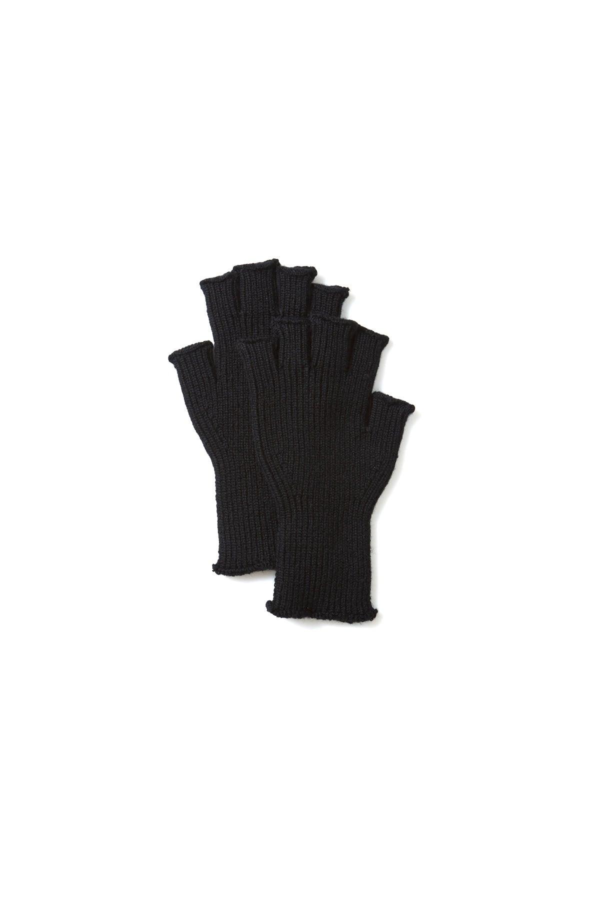 Washable Merino Knit Fingerless Gloves - Black