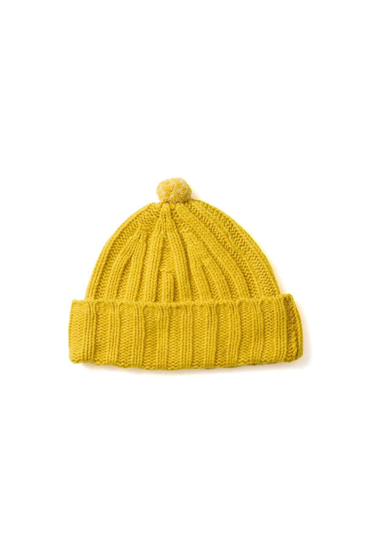 Merino Cashmere Chunky Pom Beanie - Yellow