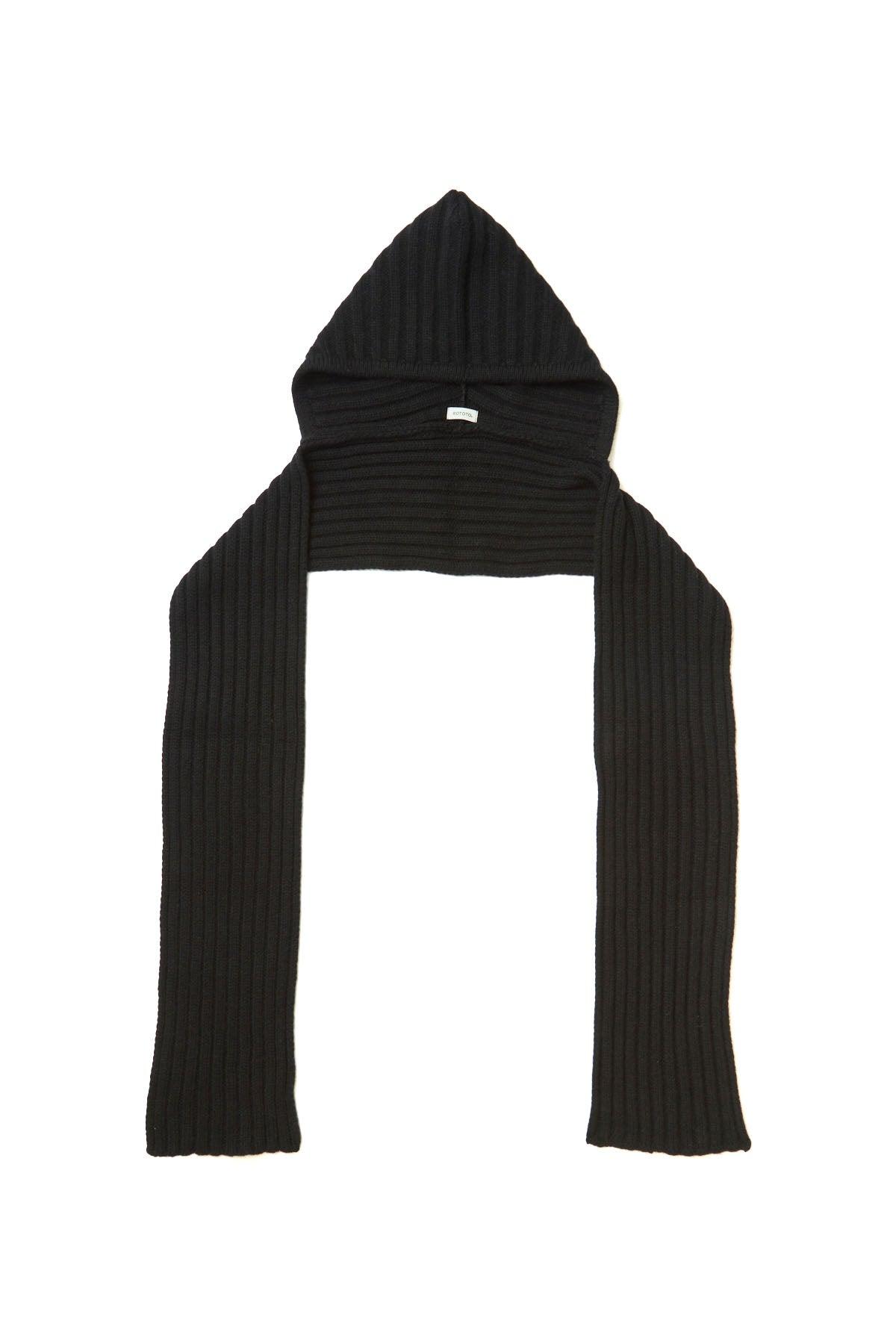 Merino Cashmere Chunky Hooded Scarf - Black
