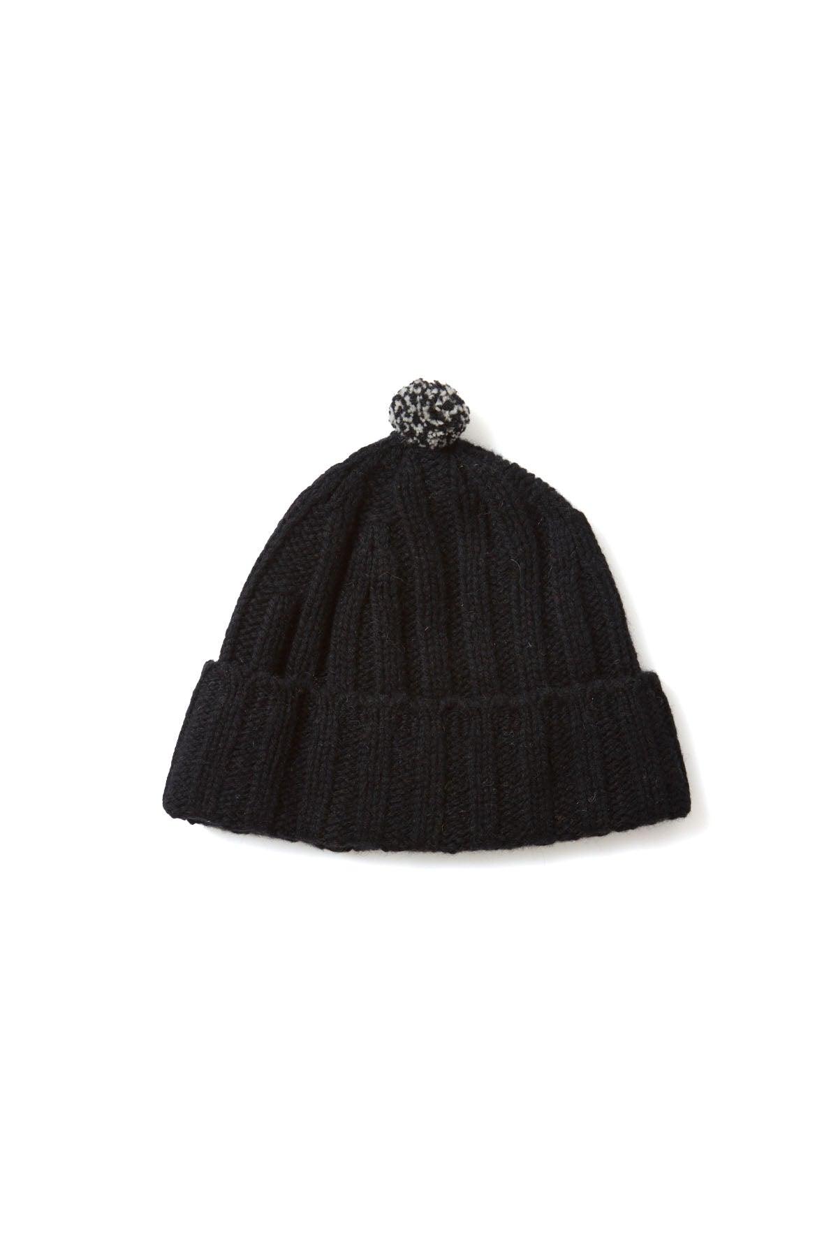 Merino Cashmere Chunky Pom Beanie - Black