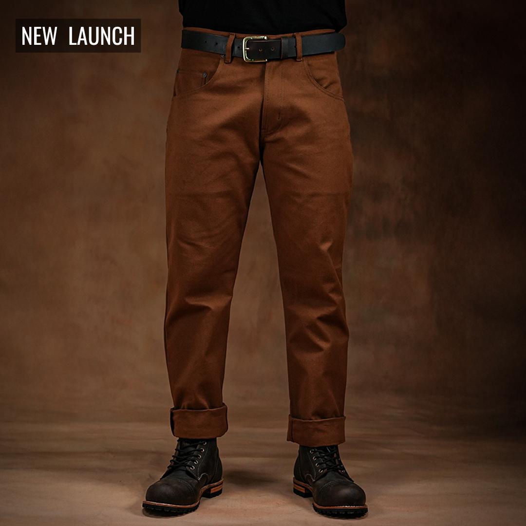 Five Pocket Fox Brown 12 Oz Duck Canvas Pants For Men (Slim Straight)