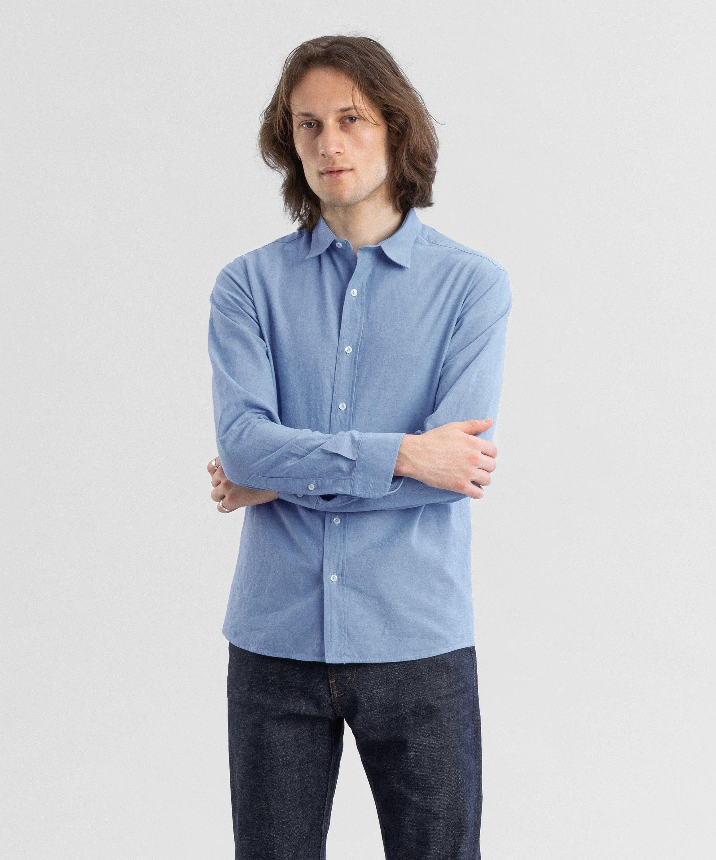 Go West Western Blue Men's Chambray Shirt