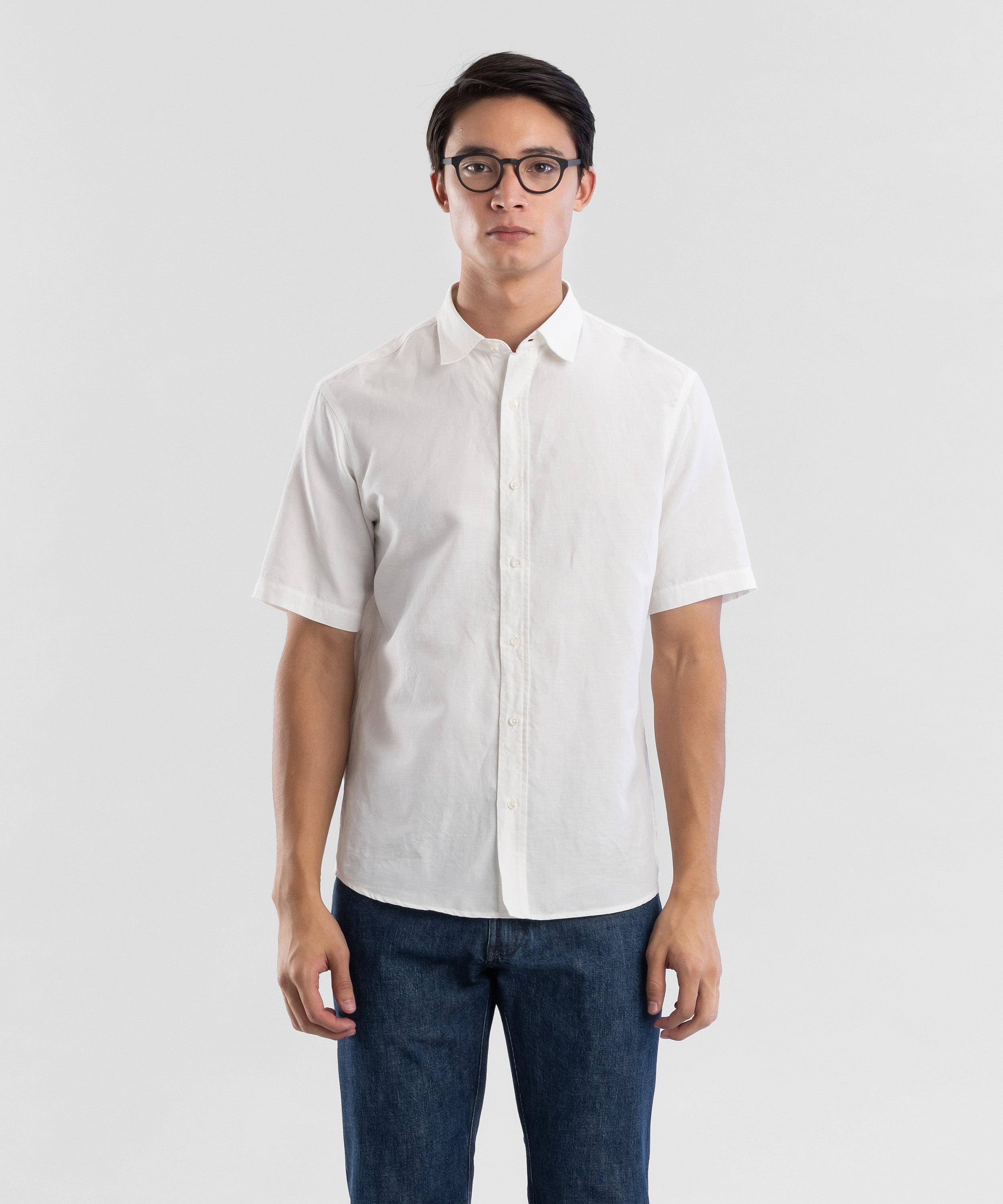 Hemp 130 White Men's Short Sleeve Button-up Shirt