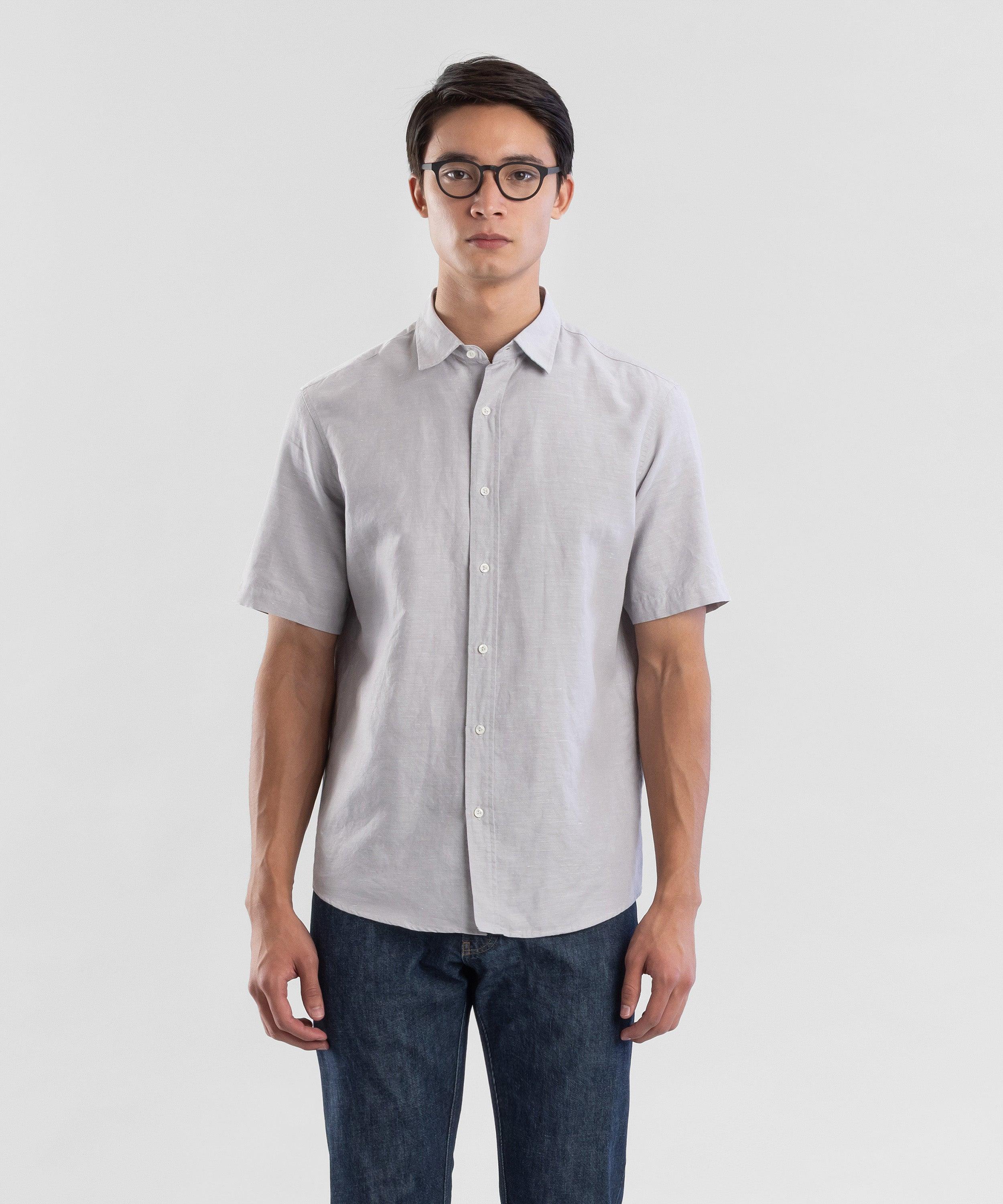 Hemp 130 Light Grey Men's Short Sleeve Button-up Shirt
