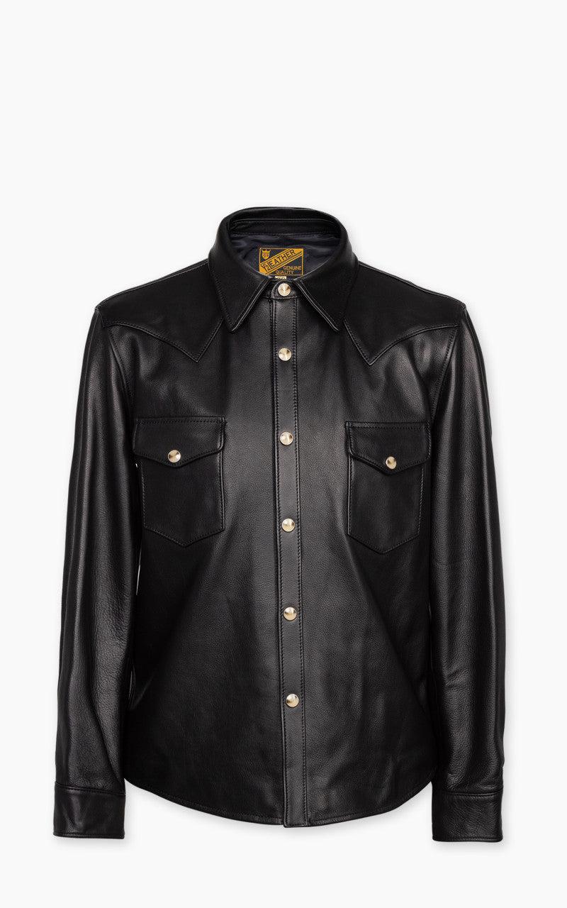 Steer Oil Leather Western Shirt Black