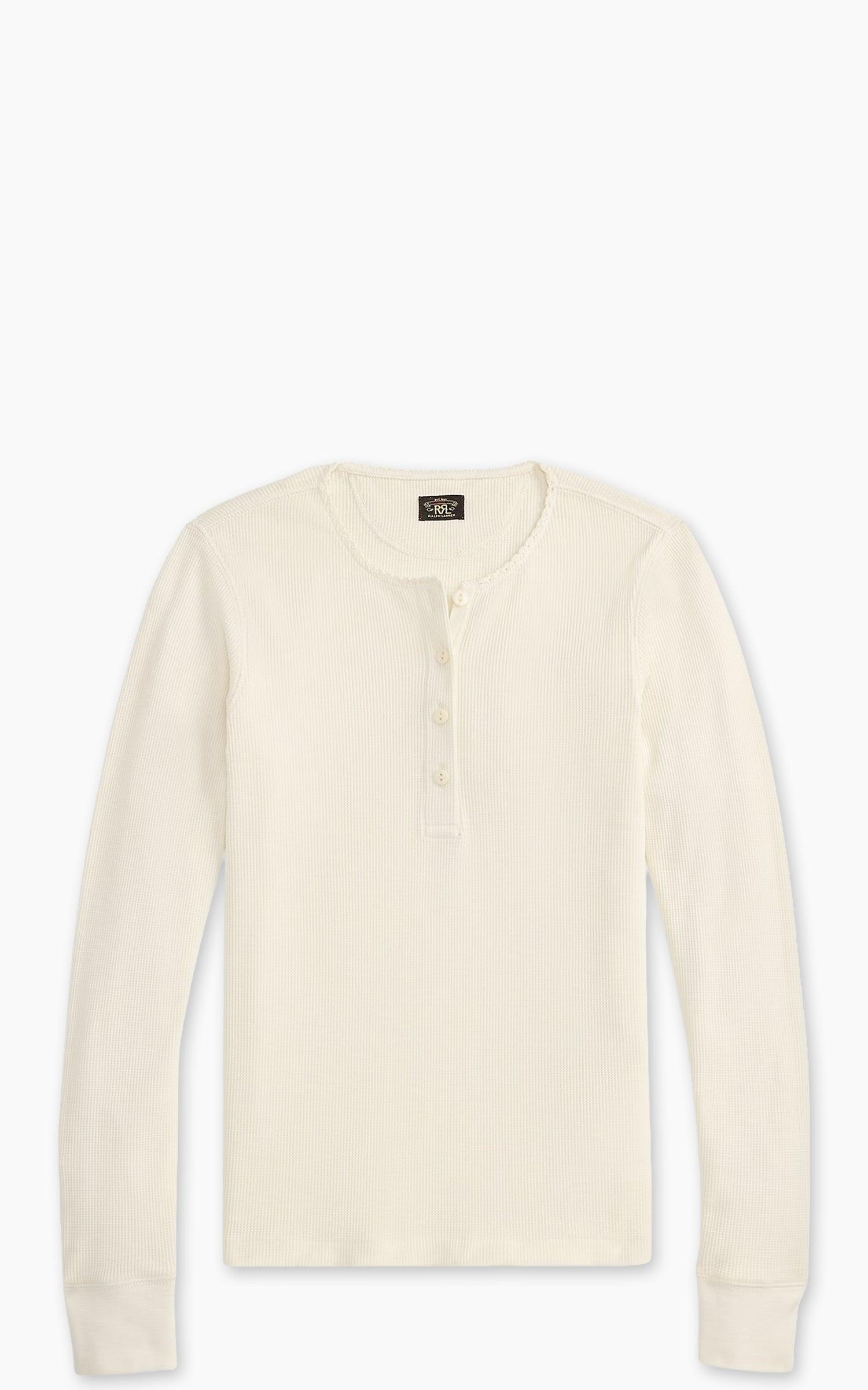 Stretch Waffle-Knit Henley Shirt Antique Cream
