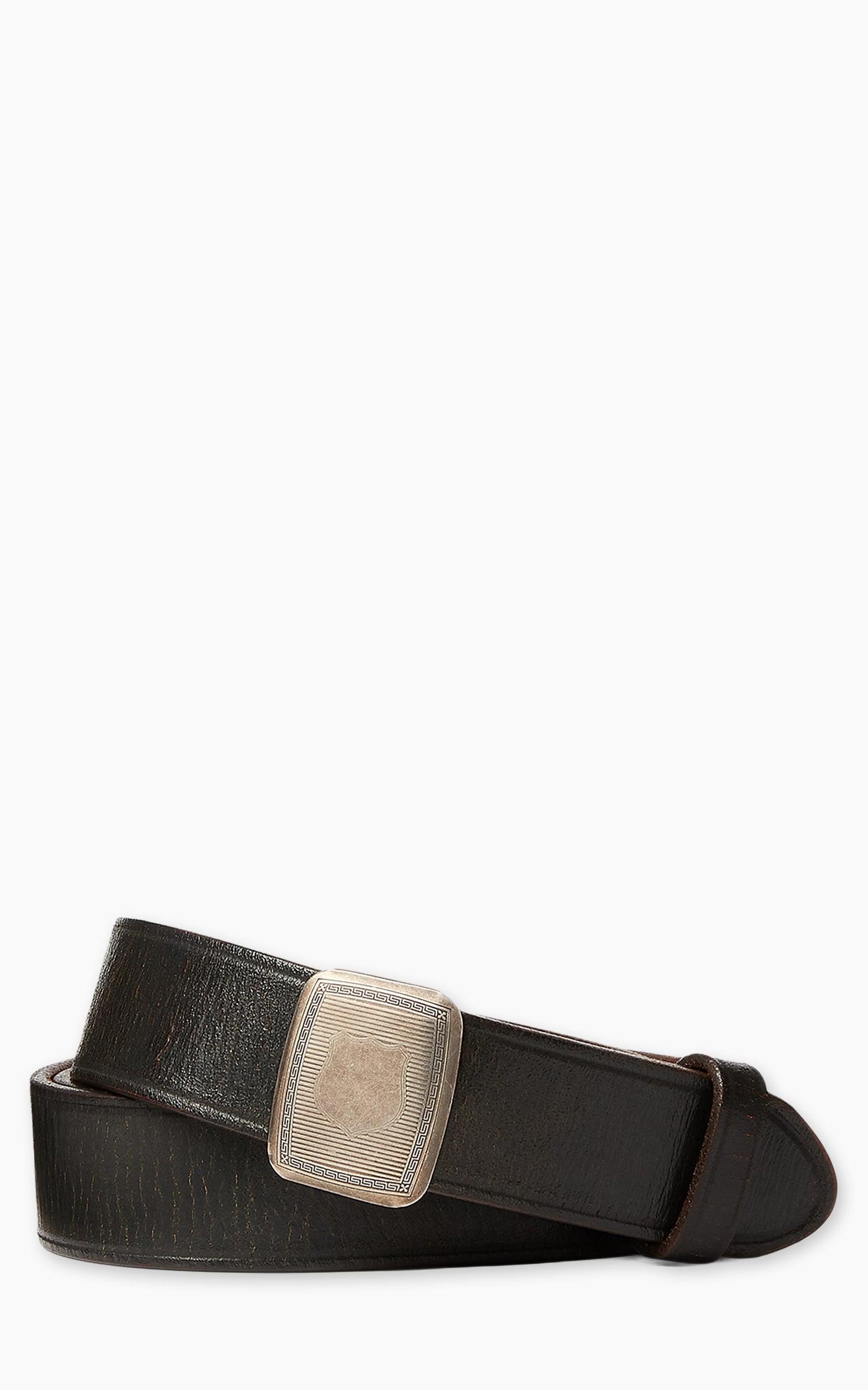 Slider-Buckle Leather Belt Vintage Black