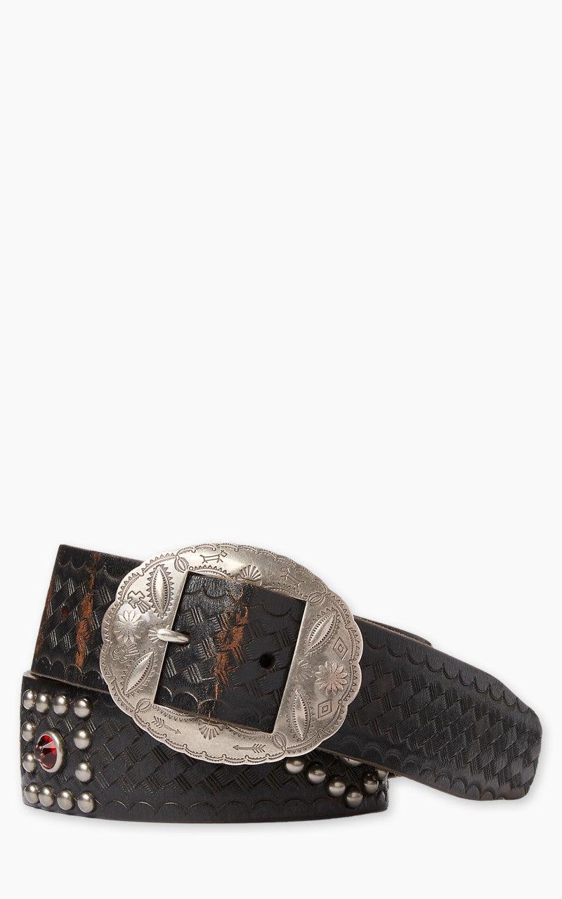 Garrison Studded Leather Belt Black Over Brown