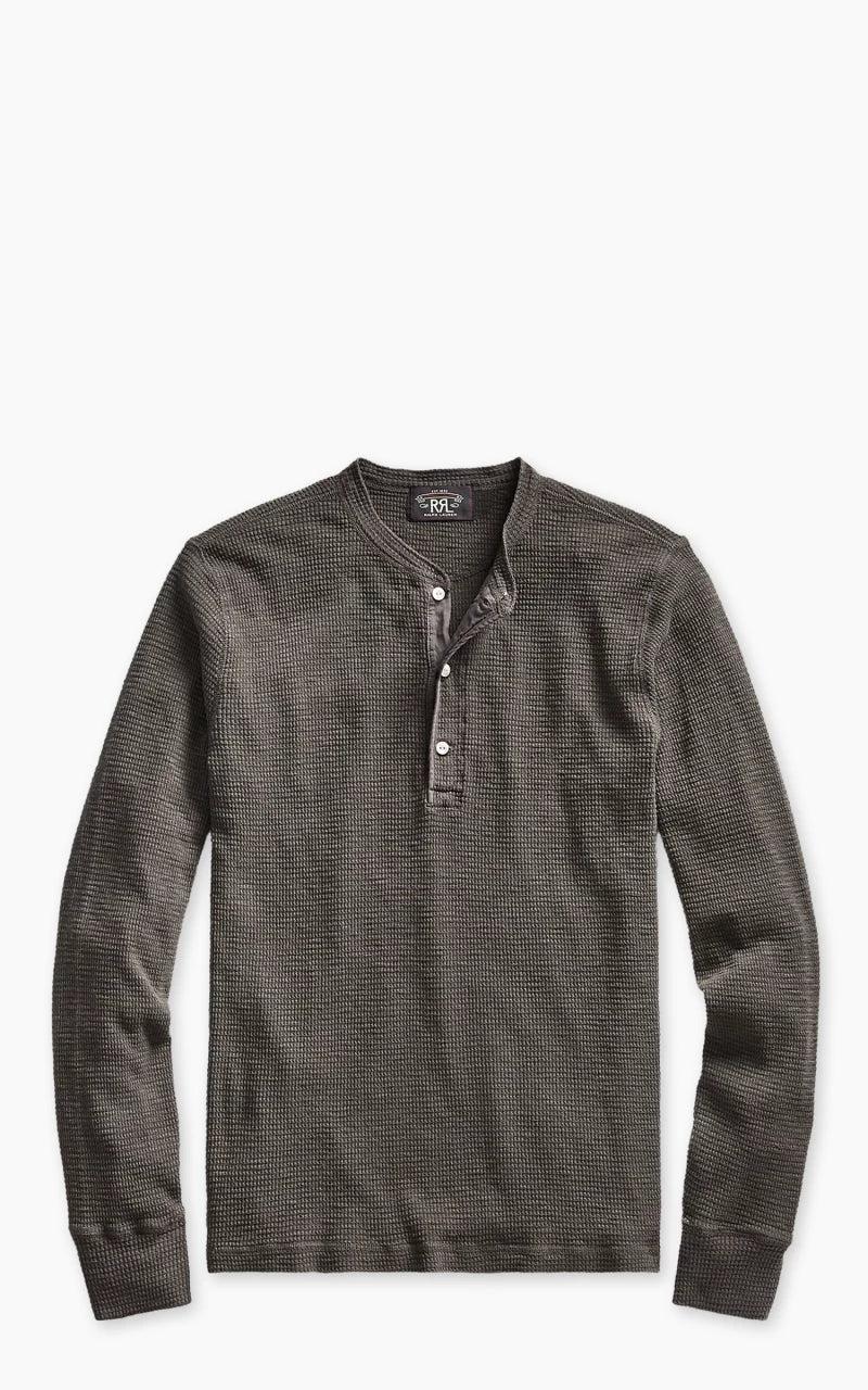 Waffle-Knit L/S Henley Shirt Faded Black Canvas