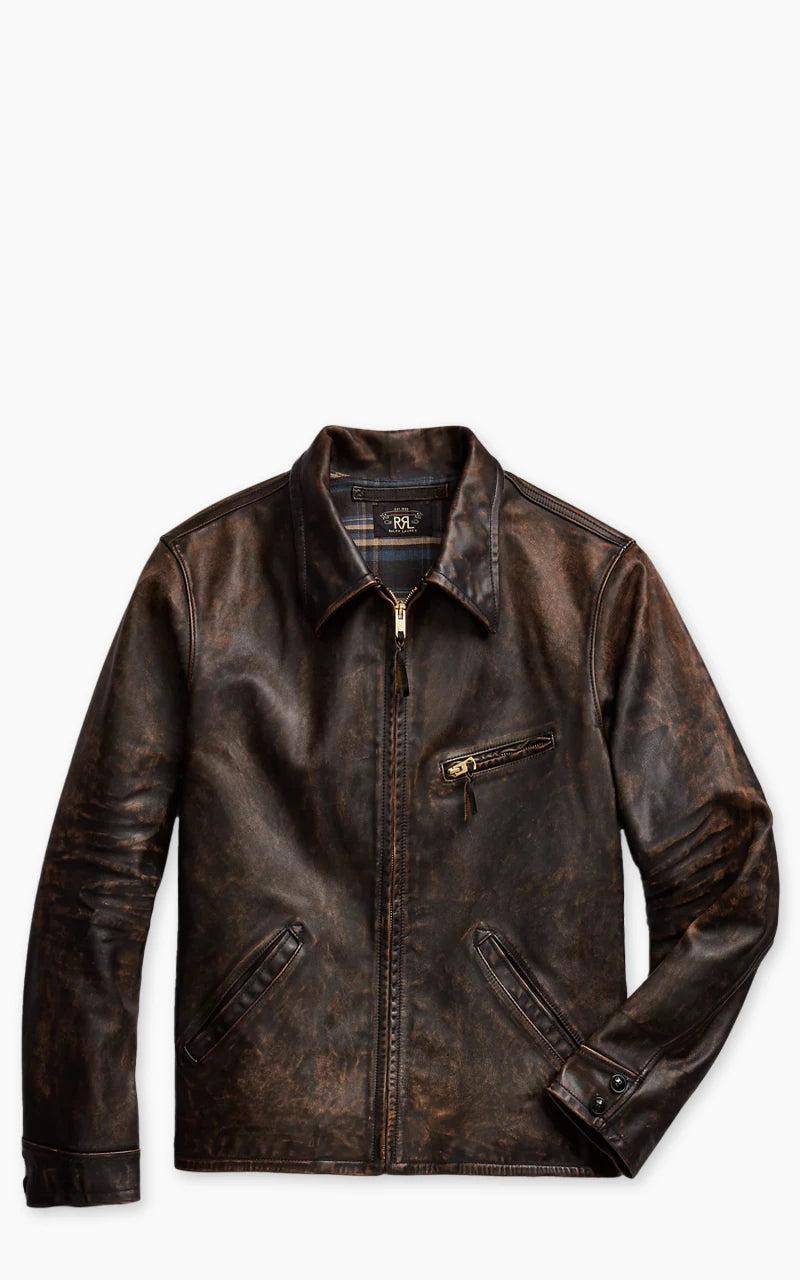 Lynton Moto Leather Jacket Black Over Brown