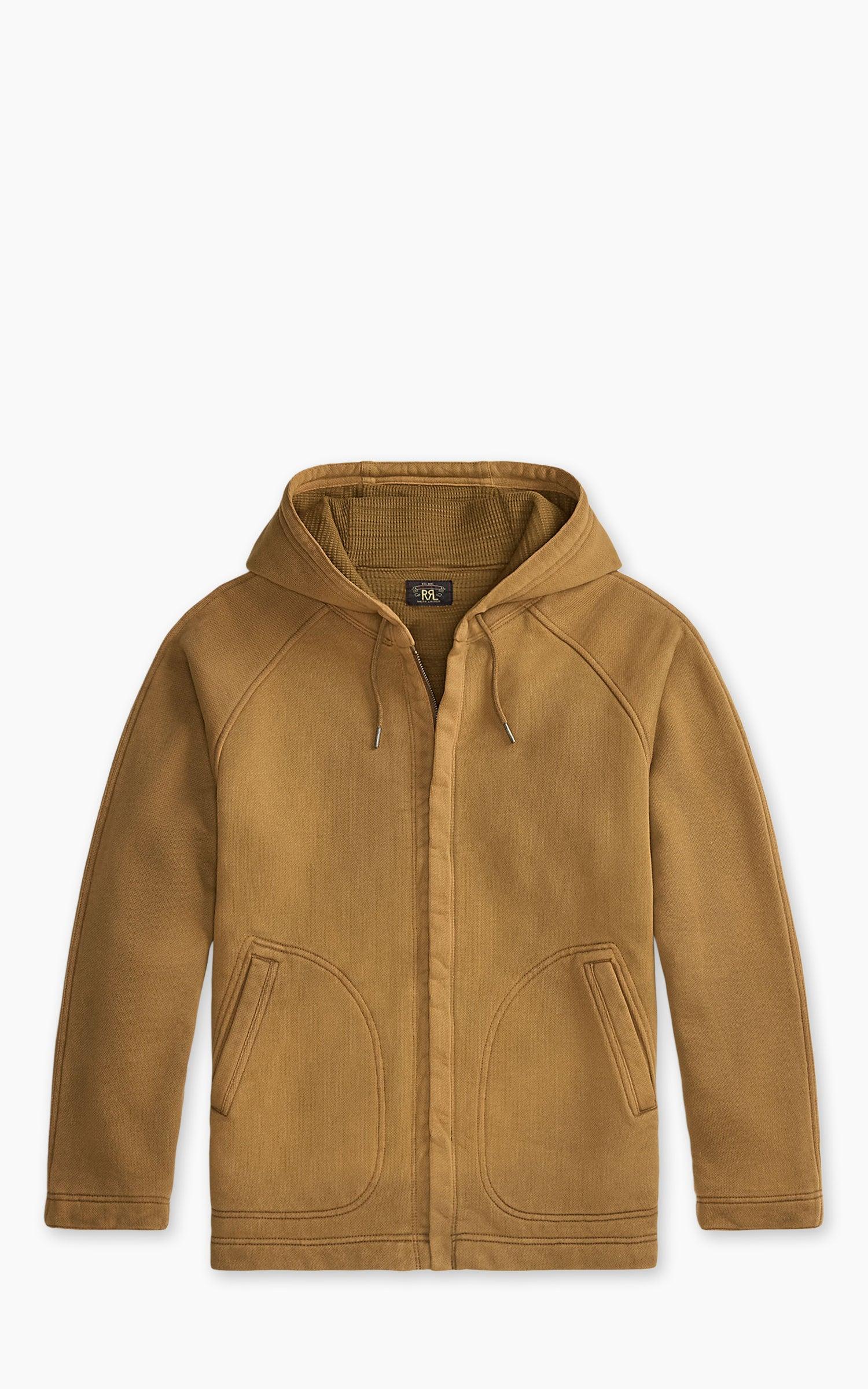 Full-Zip Garment-Dyed Fleece Hoodie Tan