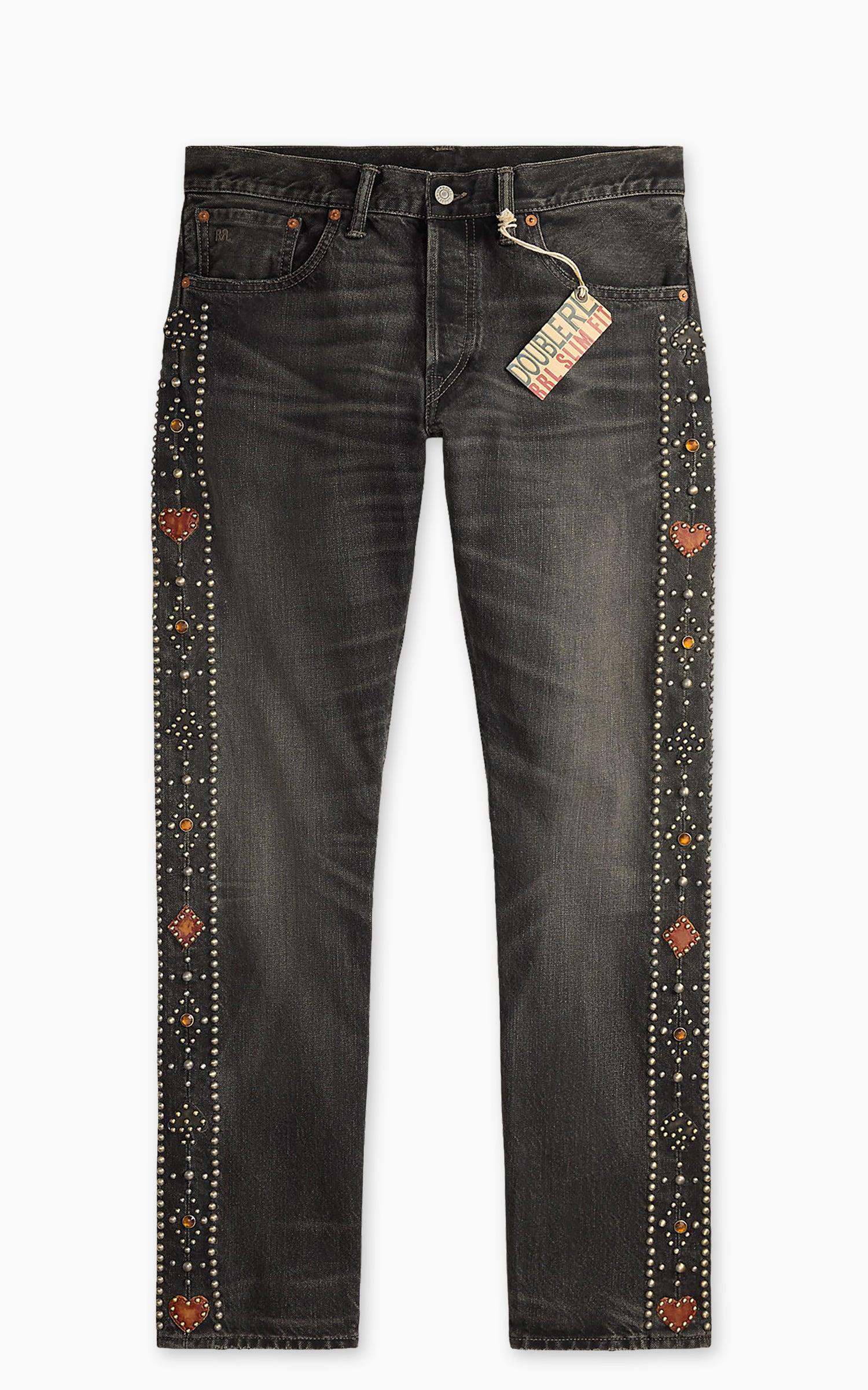 Slim Fit Jean Studded Distressed Black