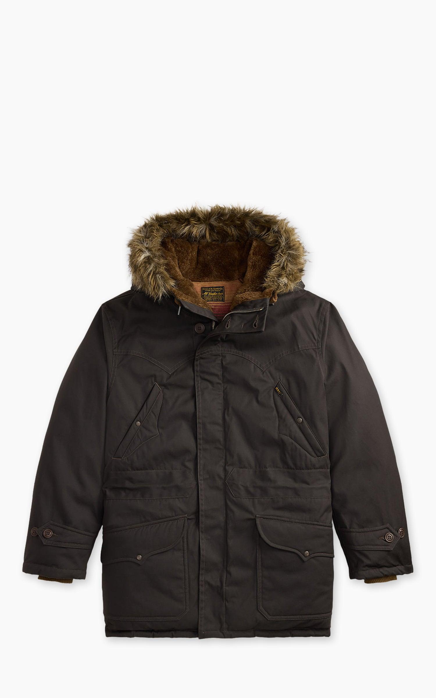 Faux-Fur-Trim Coated Canvas Parka Washed Black