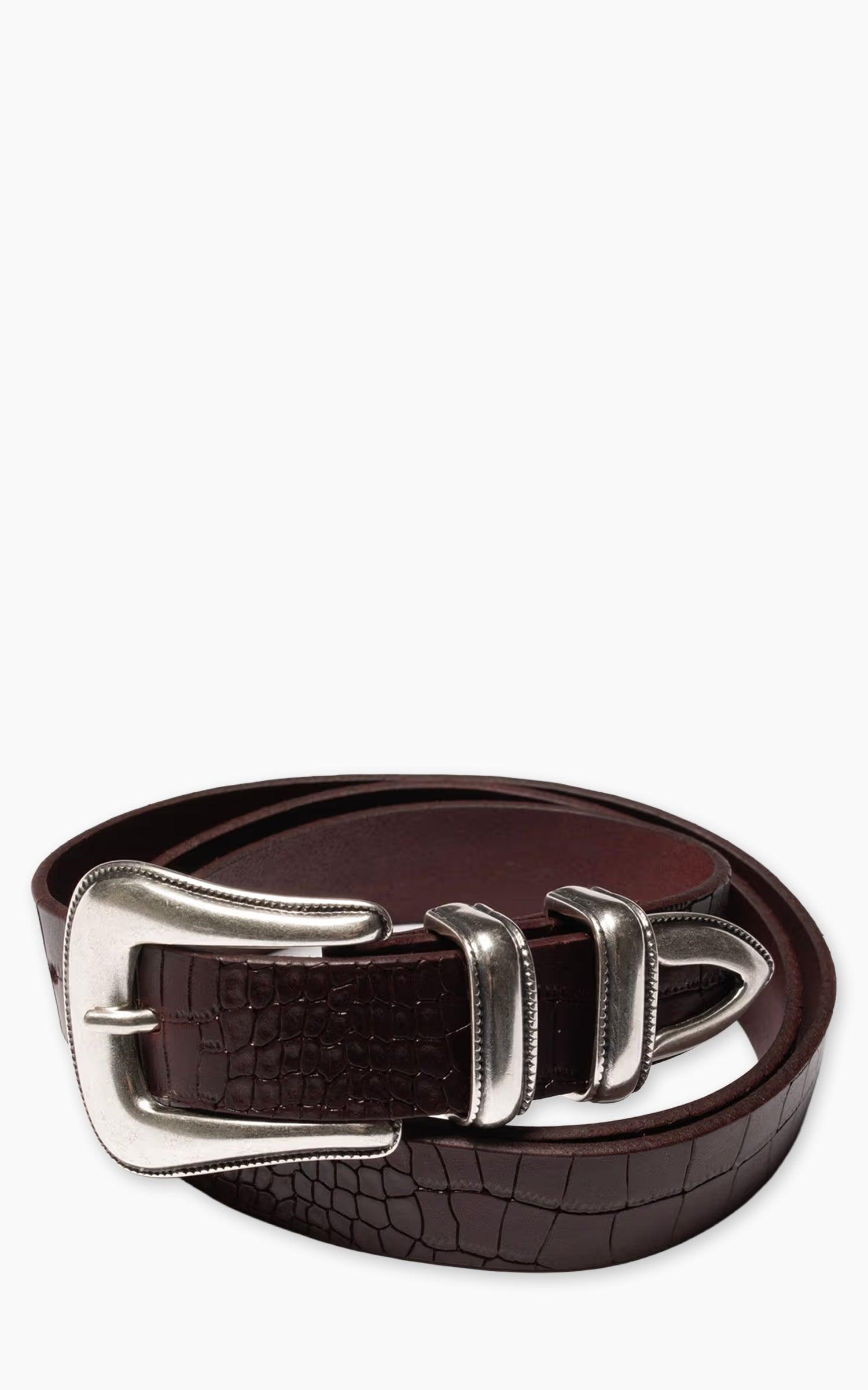 Western Faux Croco Silver Belt Burgundy