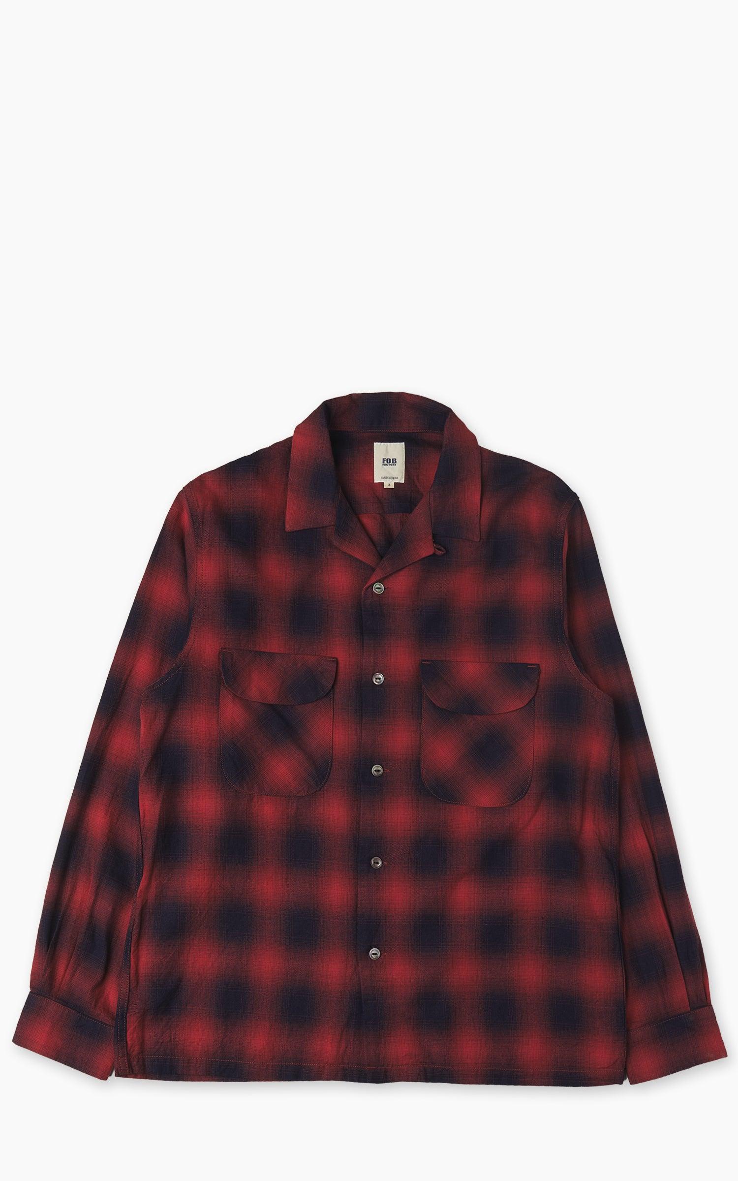 F3519 Open Collar Shirt Red Check