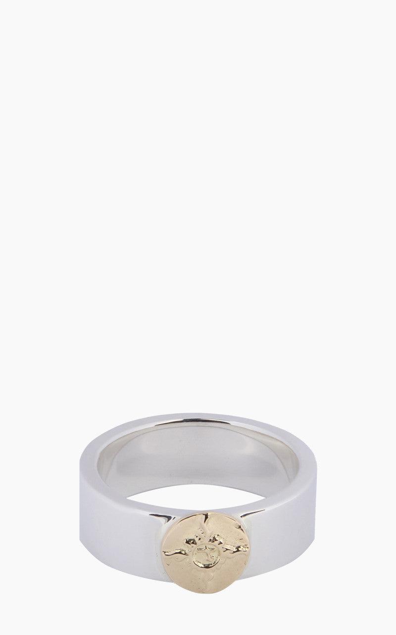 R-001 Flat Hammered Ring Silver With K18