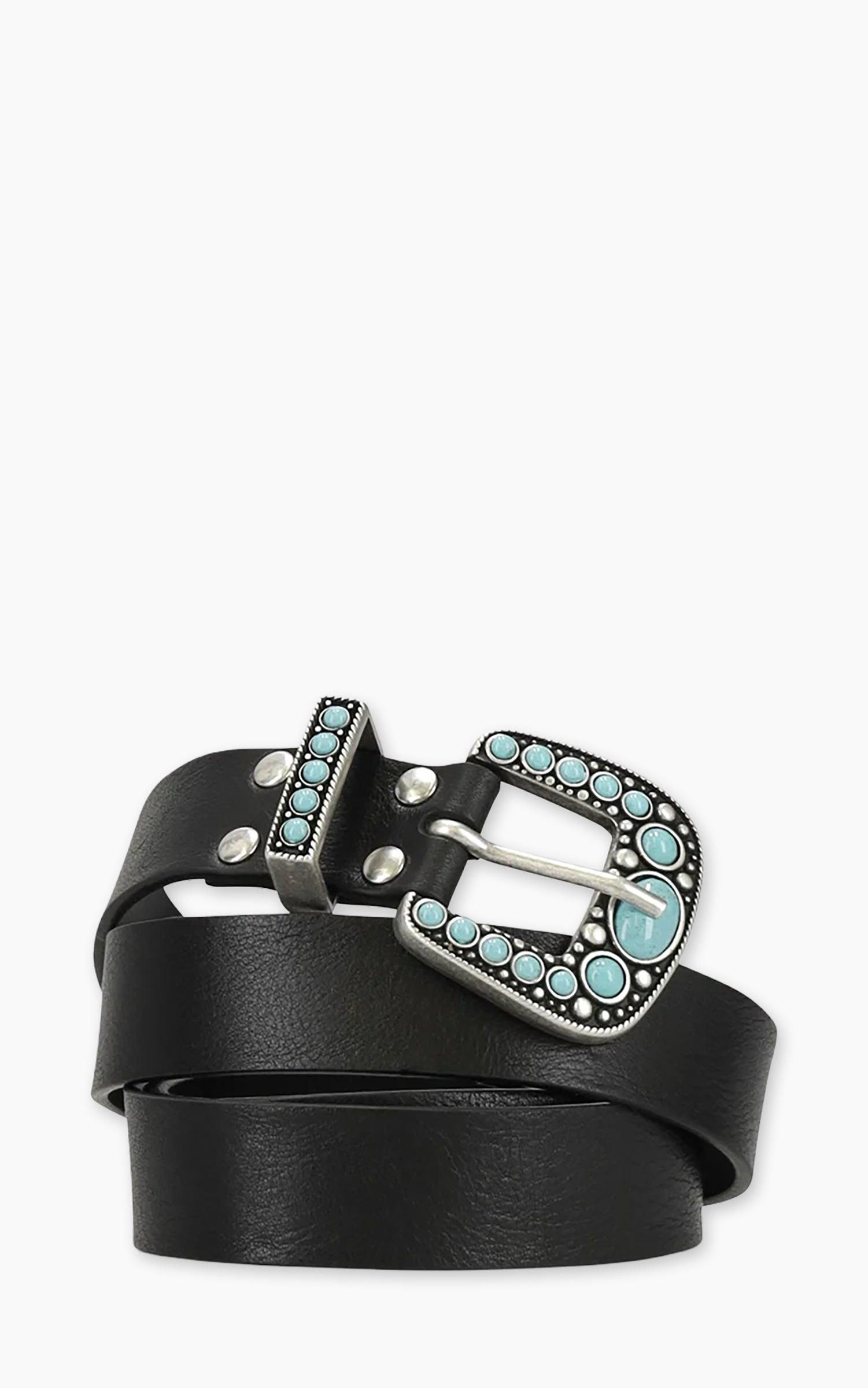 Thelma Calfskin Belt Turquoise Black