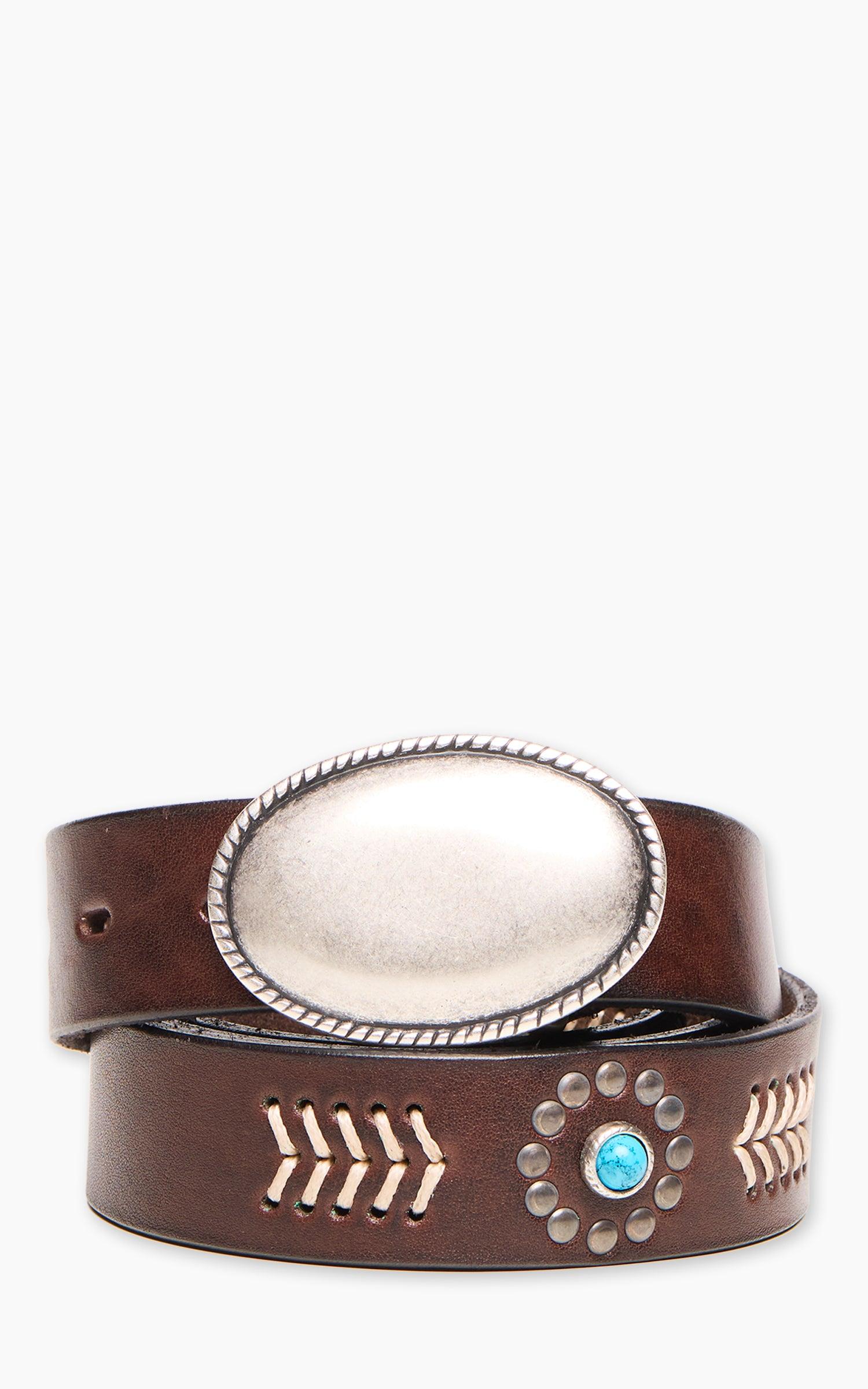 Cowboy Belt Brass Buckle Brown