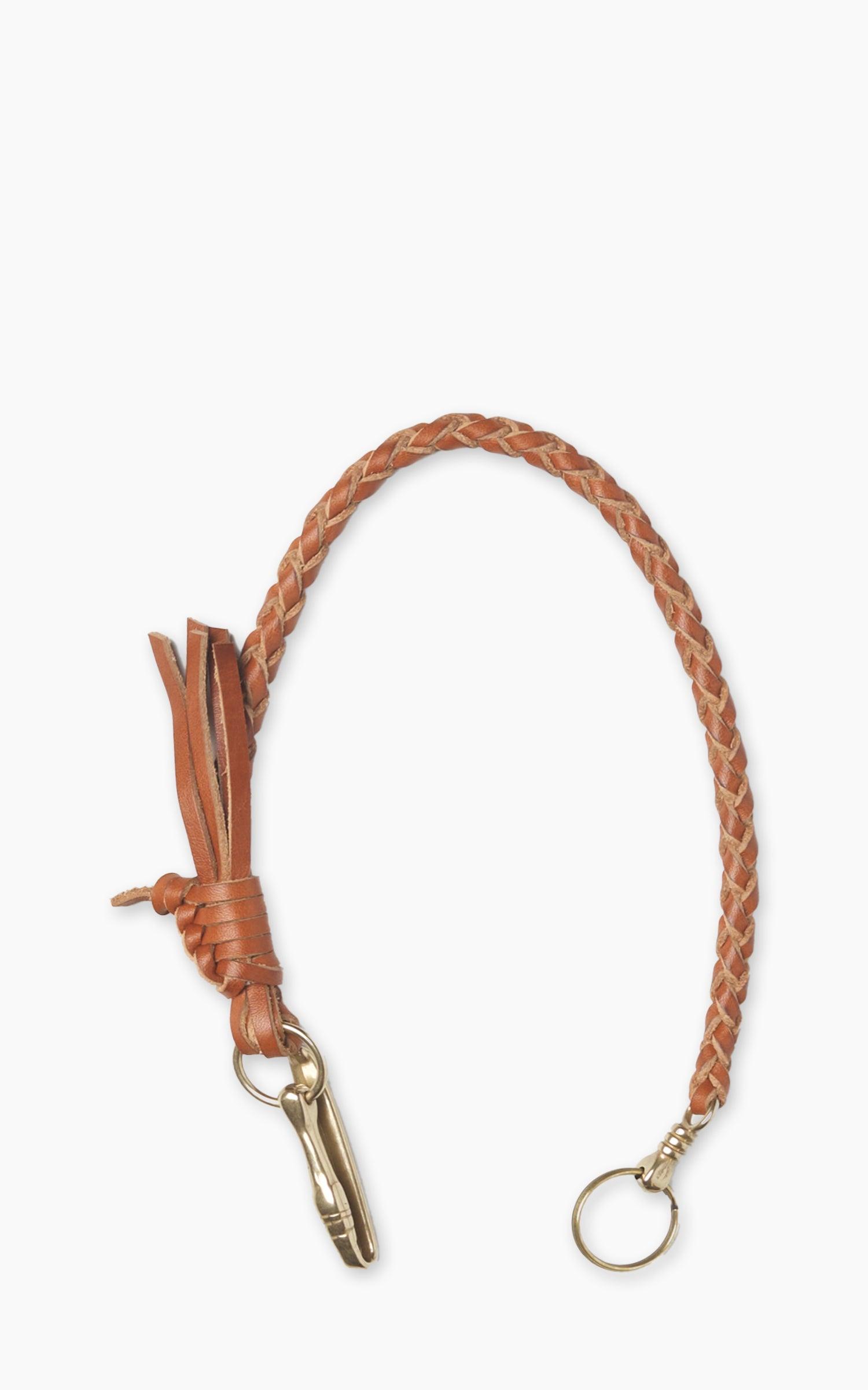 Hand-Woven Leather Wallet Chain Cognac