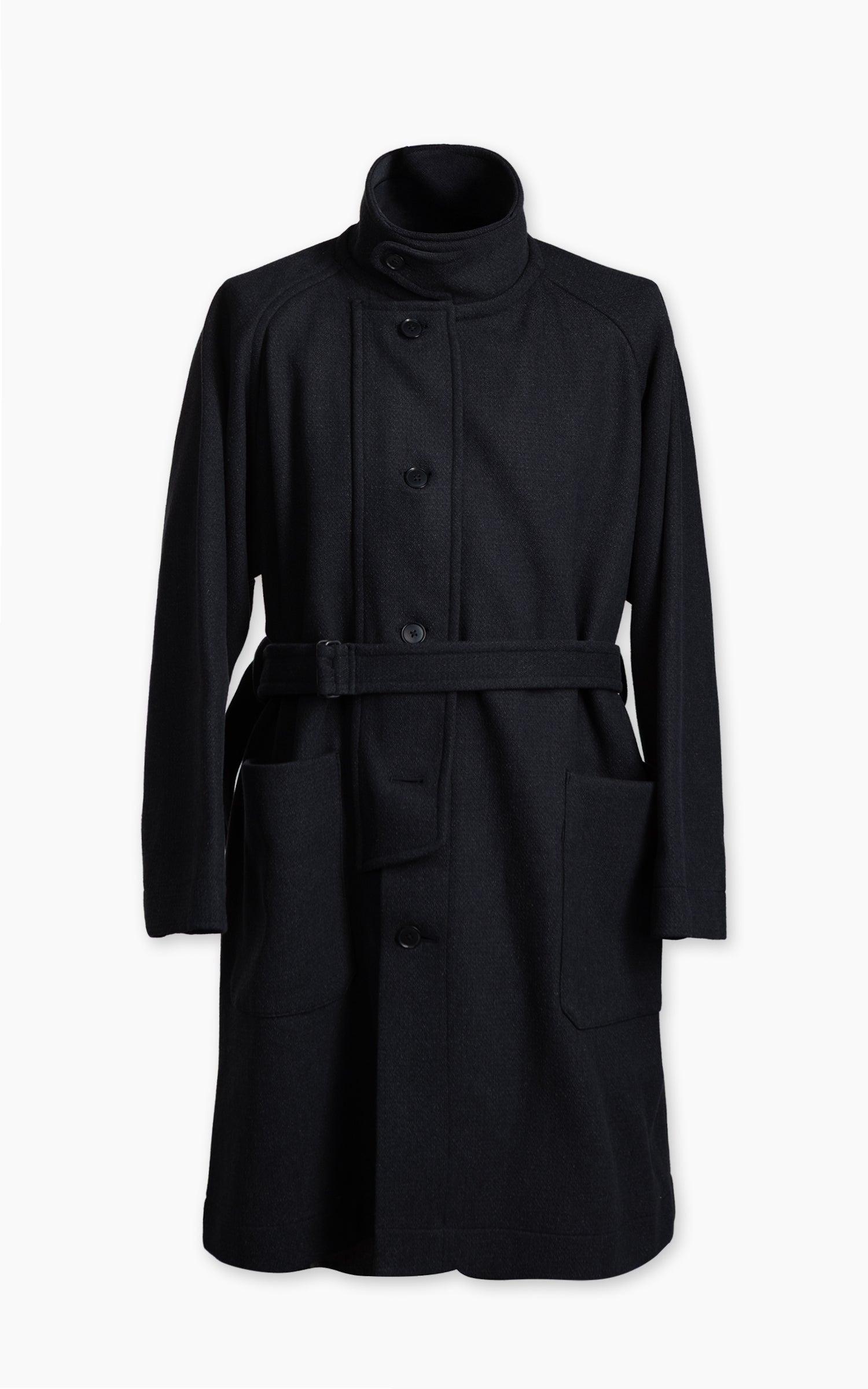 Stand Collar Coat Double Cloth Melton Charcoal